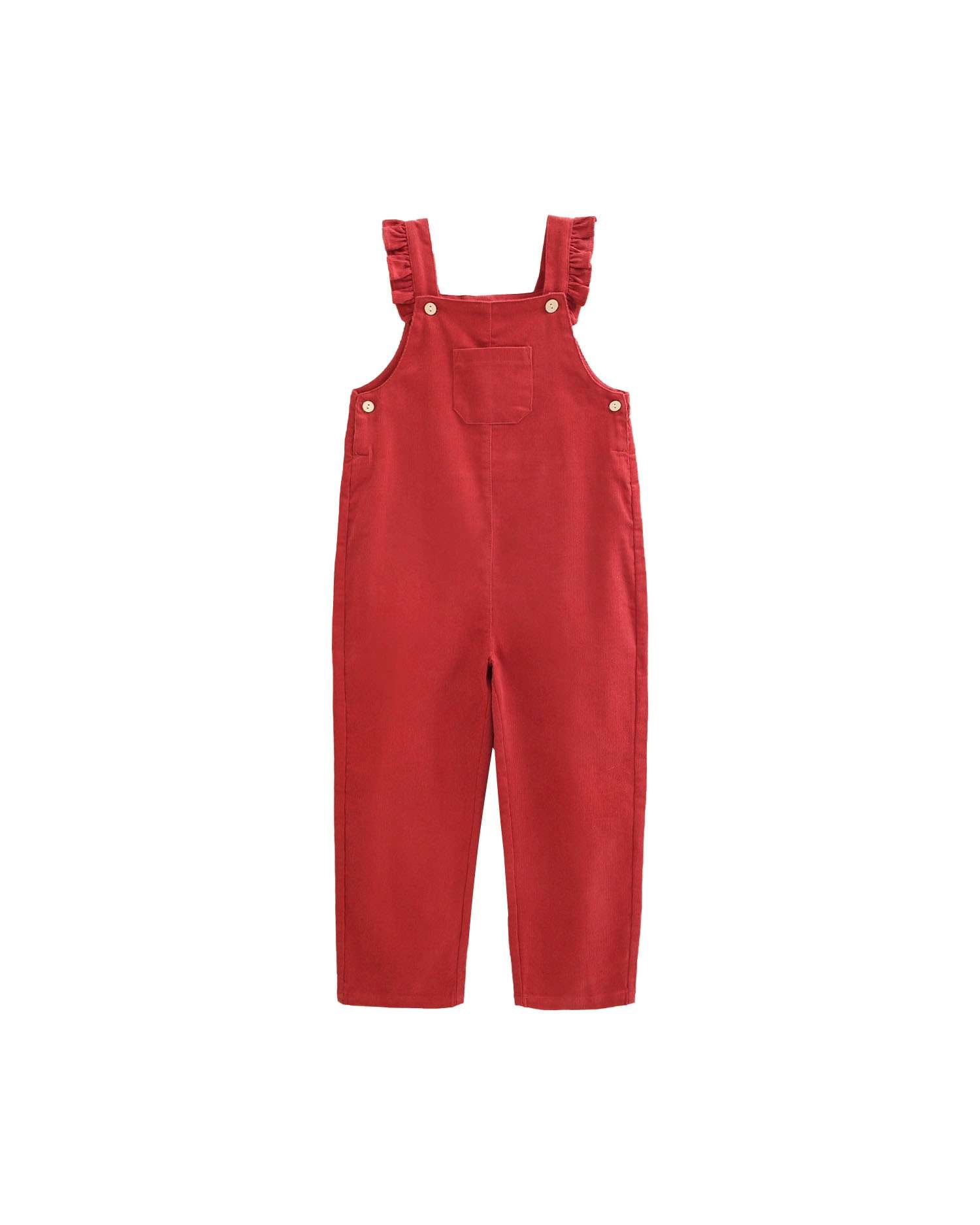 Jardineiras de Micropana com Bolso Frontal Vermelho-4