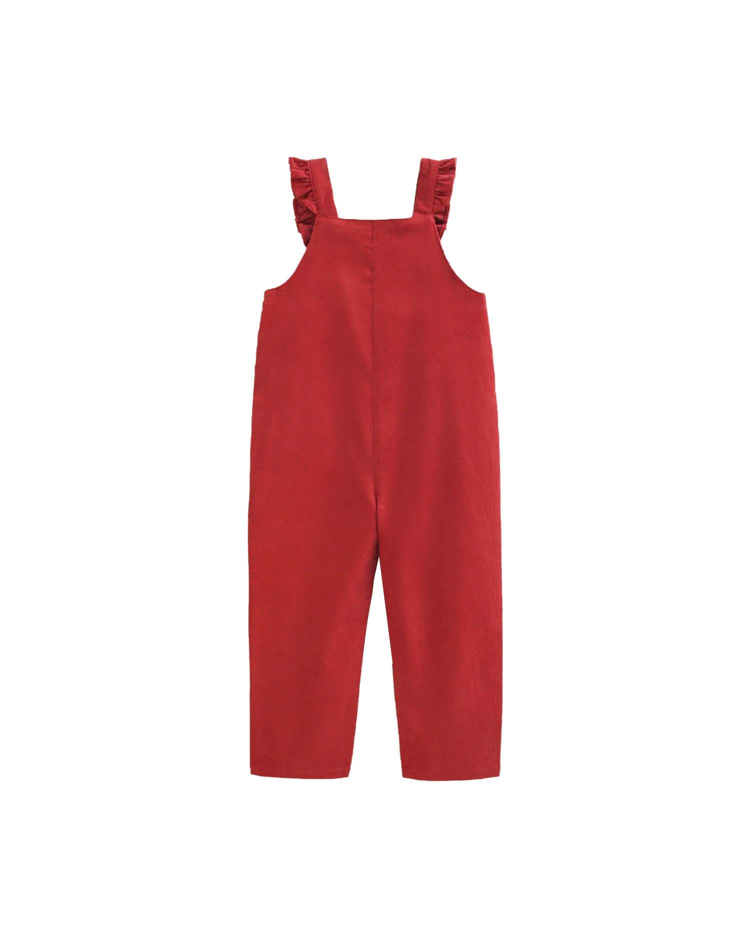 Jardineiras de Micropana com Bolso Frontal Vermelho-5
