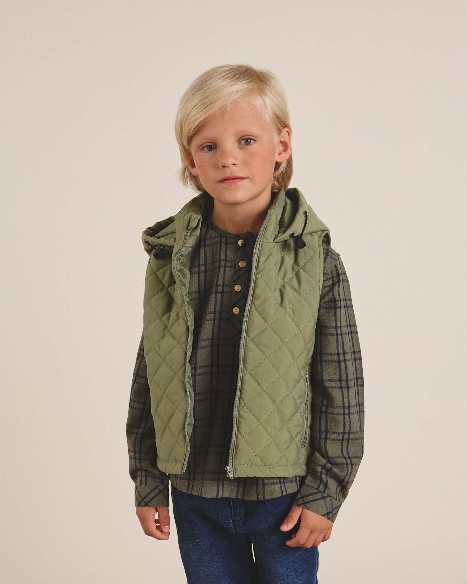 Colete Acolchoado com Capuz Infantil Verde-1