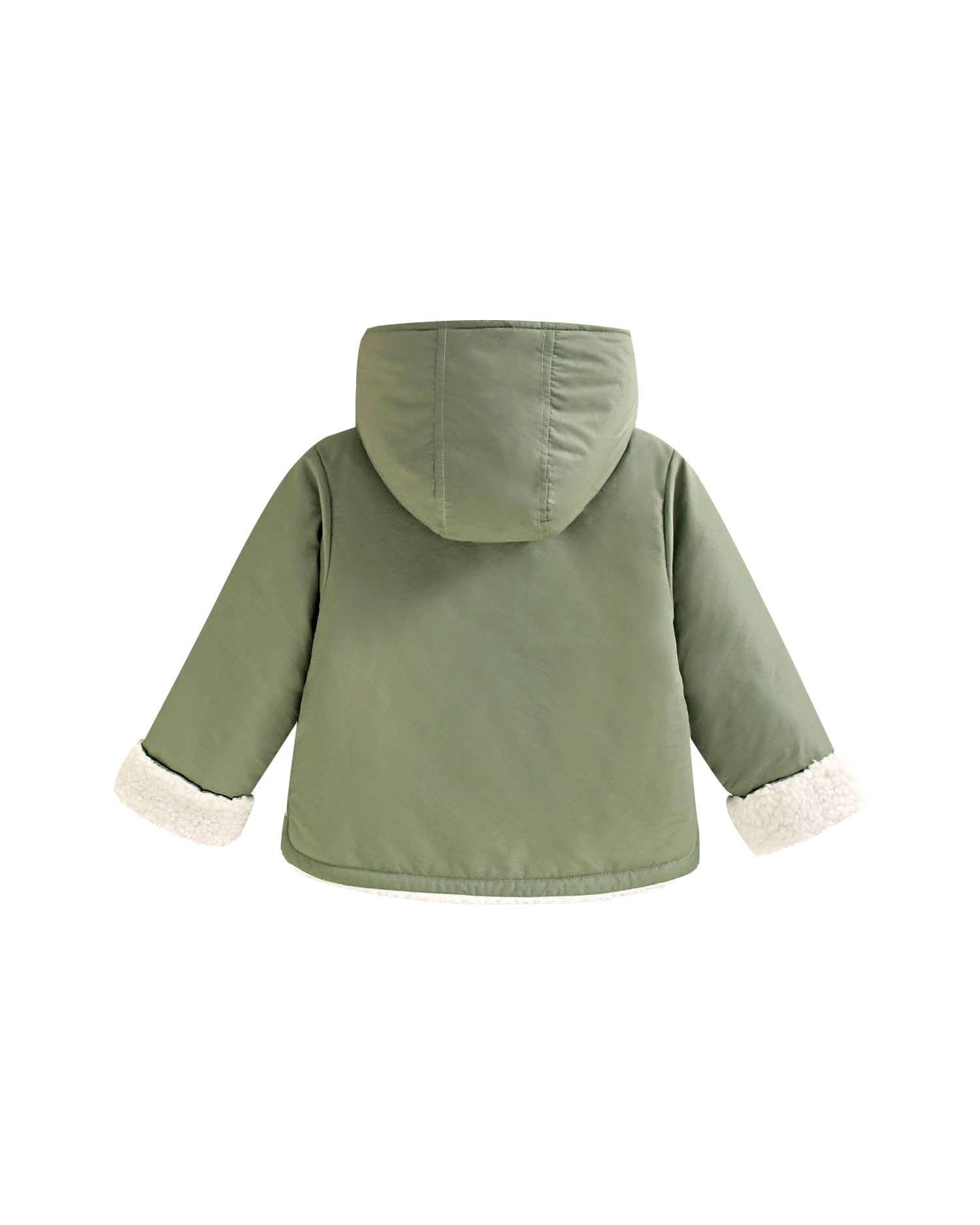 Sobretudo Infantil com Capuz e Forro Interior de Pelo de Ovelha Verde-4