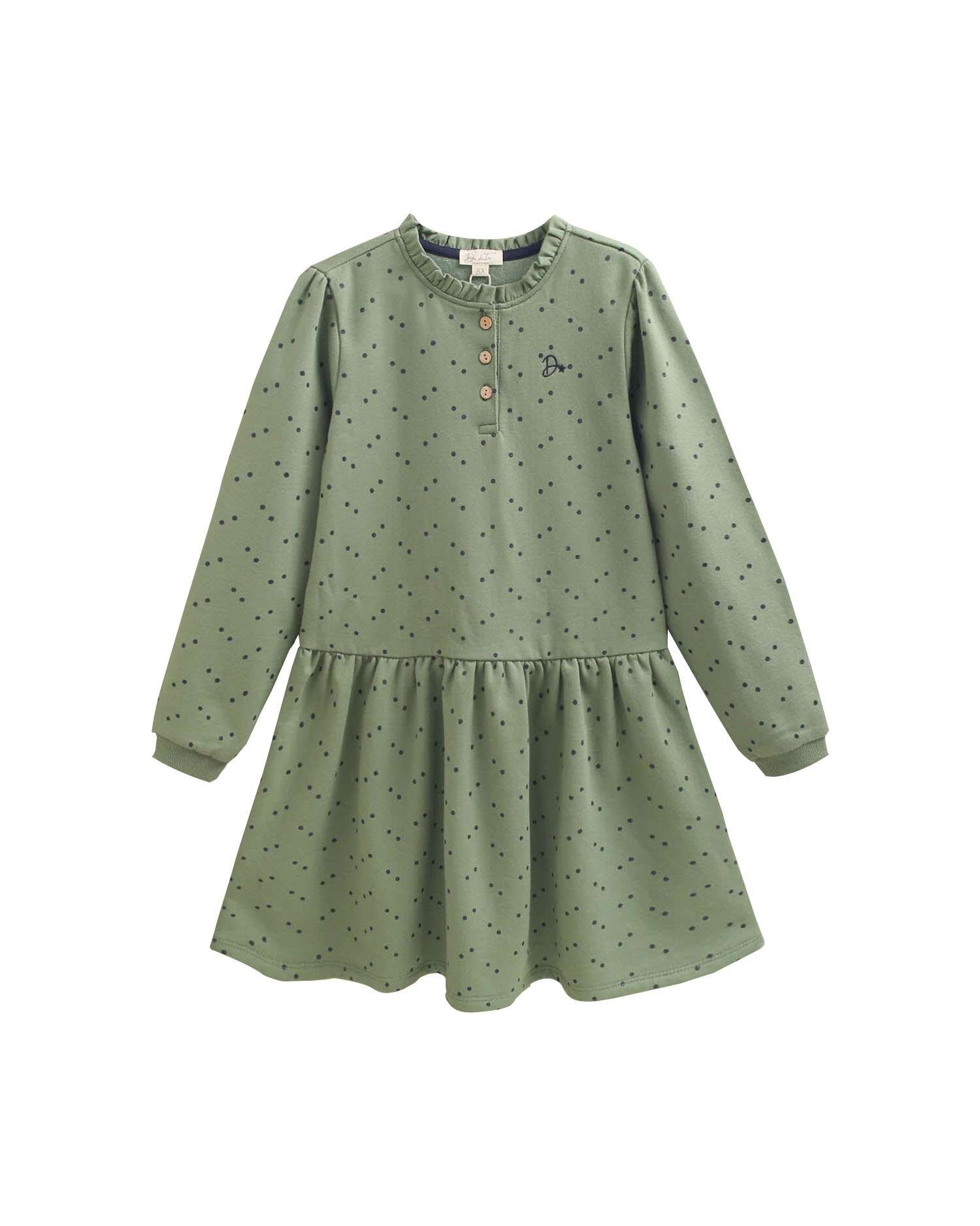 Vestido Infantil em Felpa Perchada com Bolinhas de Purpurina Verde-3