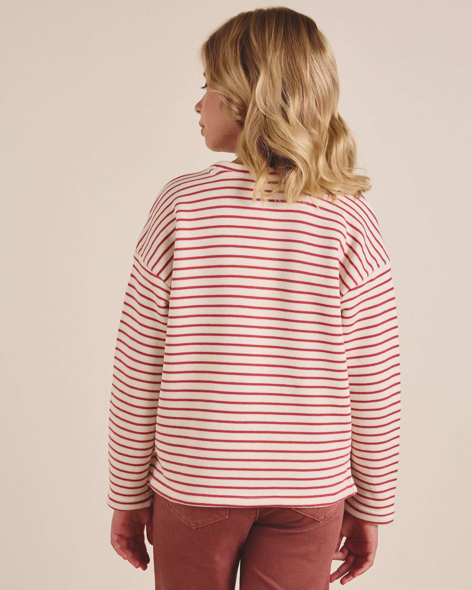 Sweatshirt Infantil Às Riscas Ys com Bolsos Vermelho-2