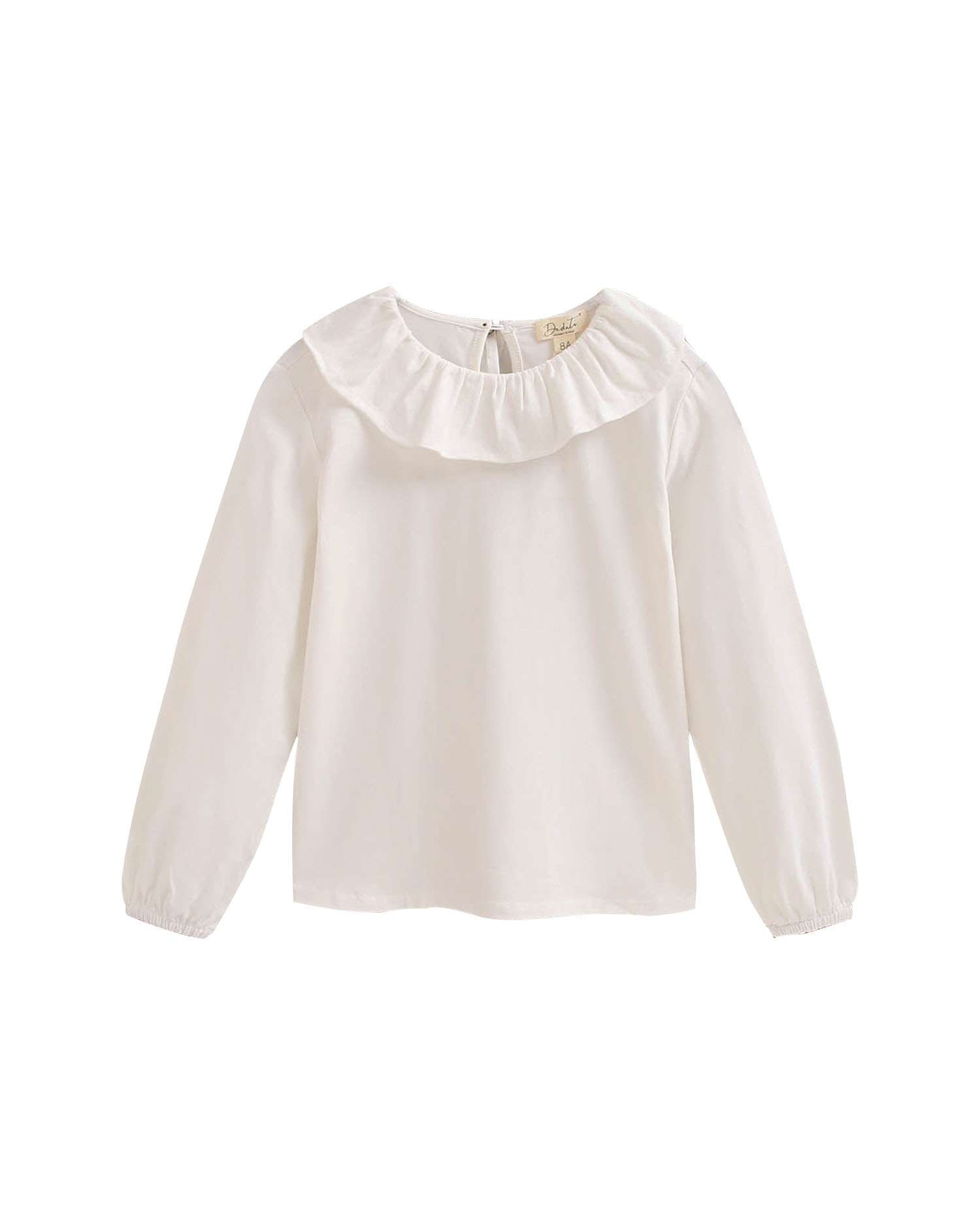 Blusa Infantil de Algodão com Gola Folho Branco-1