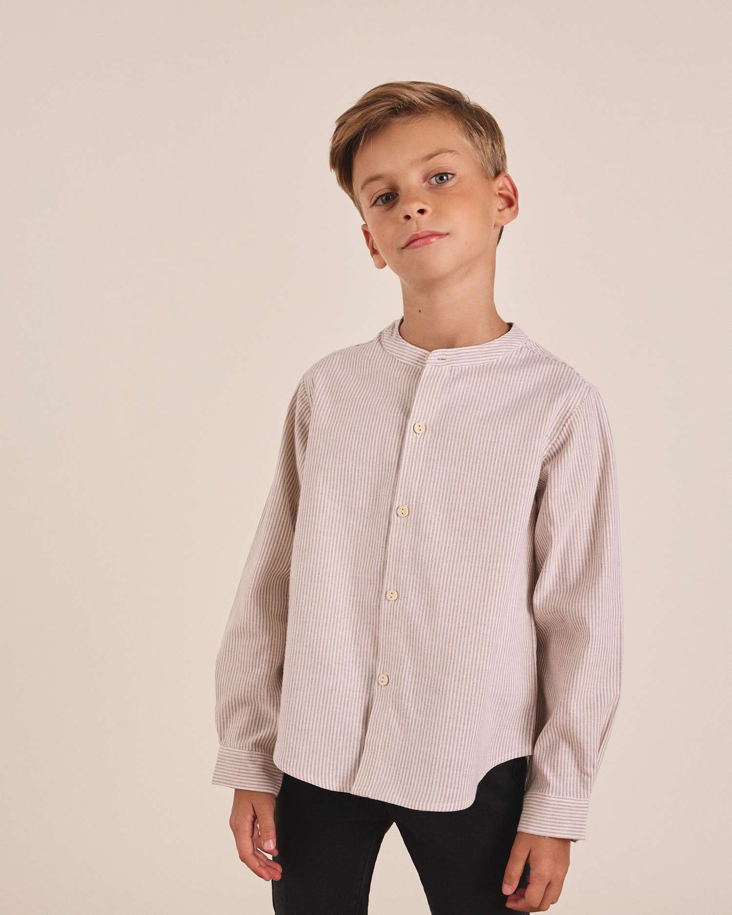 Camisa de Manga Comprida Infantil Às Riscas Natural-1