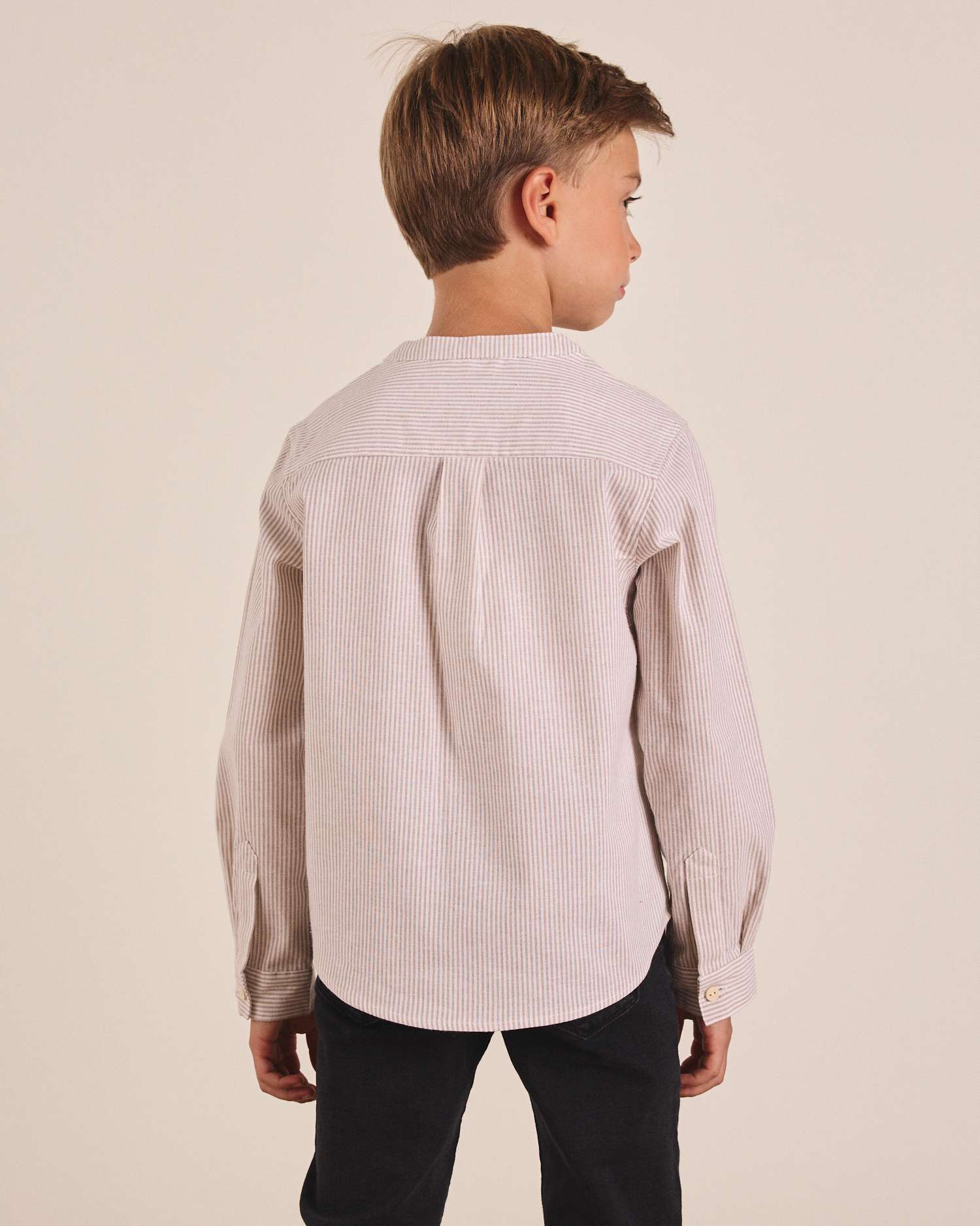 Camisa de Manga Comprida Infantil Às Riscas Natural-2