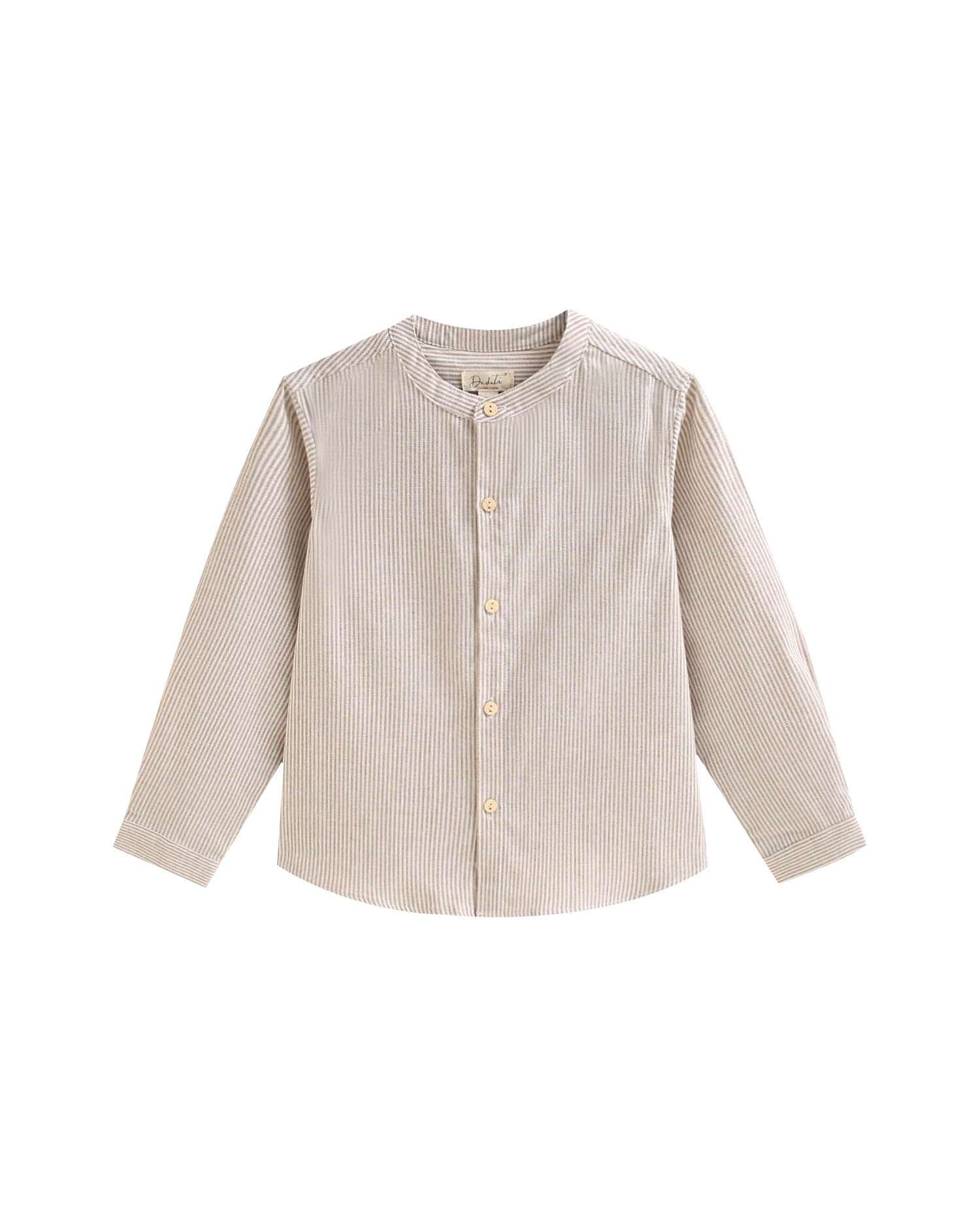 Camisa de Manga Comprida Infantil Às Riscas Natural-4