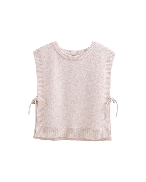 Imagem 0 de Colete de Malha em Bege com Laços Laterais