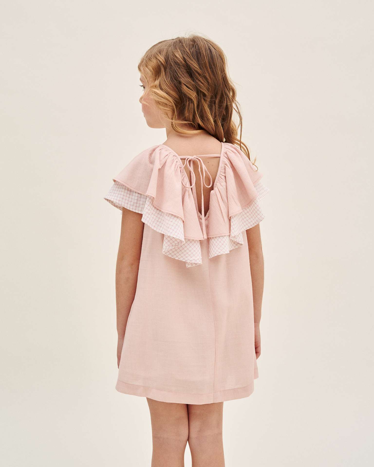 Vestido Infantil com Folho Duplo nas Mangas Dadati Rosa / Branco-2