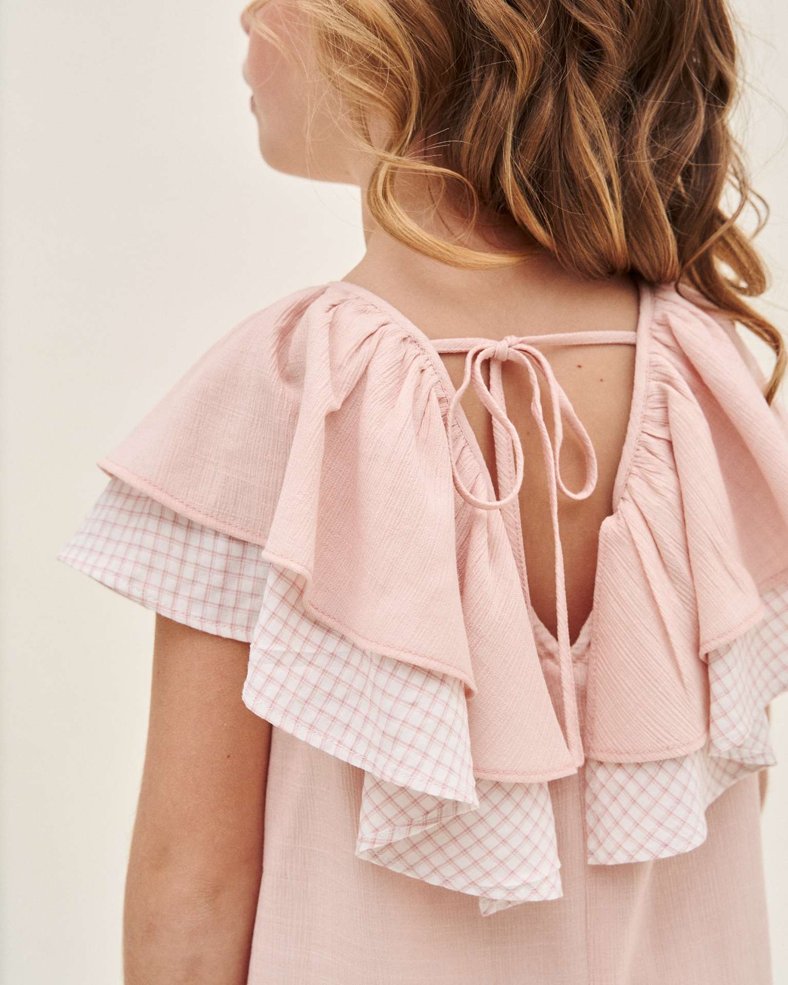 Vestido Infantil com Folho Duplo nas Mangas Dadati Rosa / Branco-3