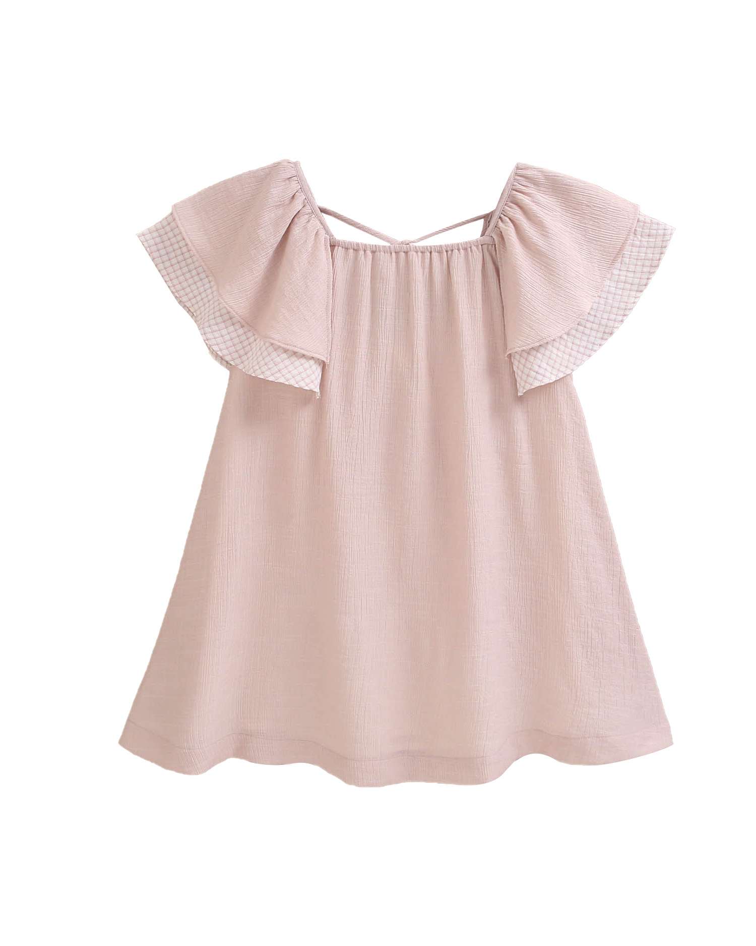 Vestido Infantil com Folho Duplo nas Mangas Dadati Rosa / Branco-4