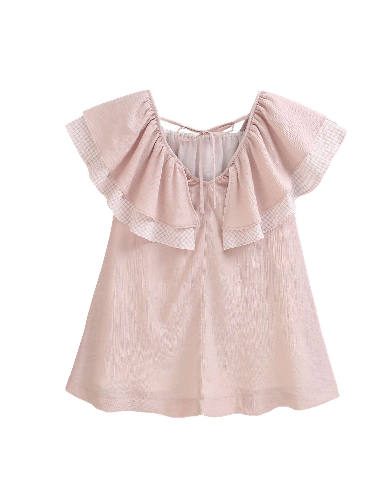 Vestido Infantil com Folho Duplo nas Mangas Dadati Rosa / Branco-5