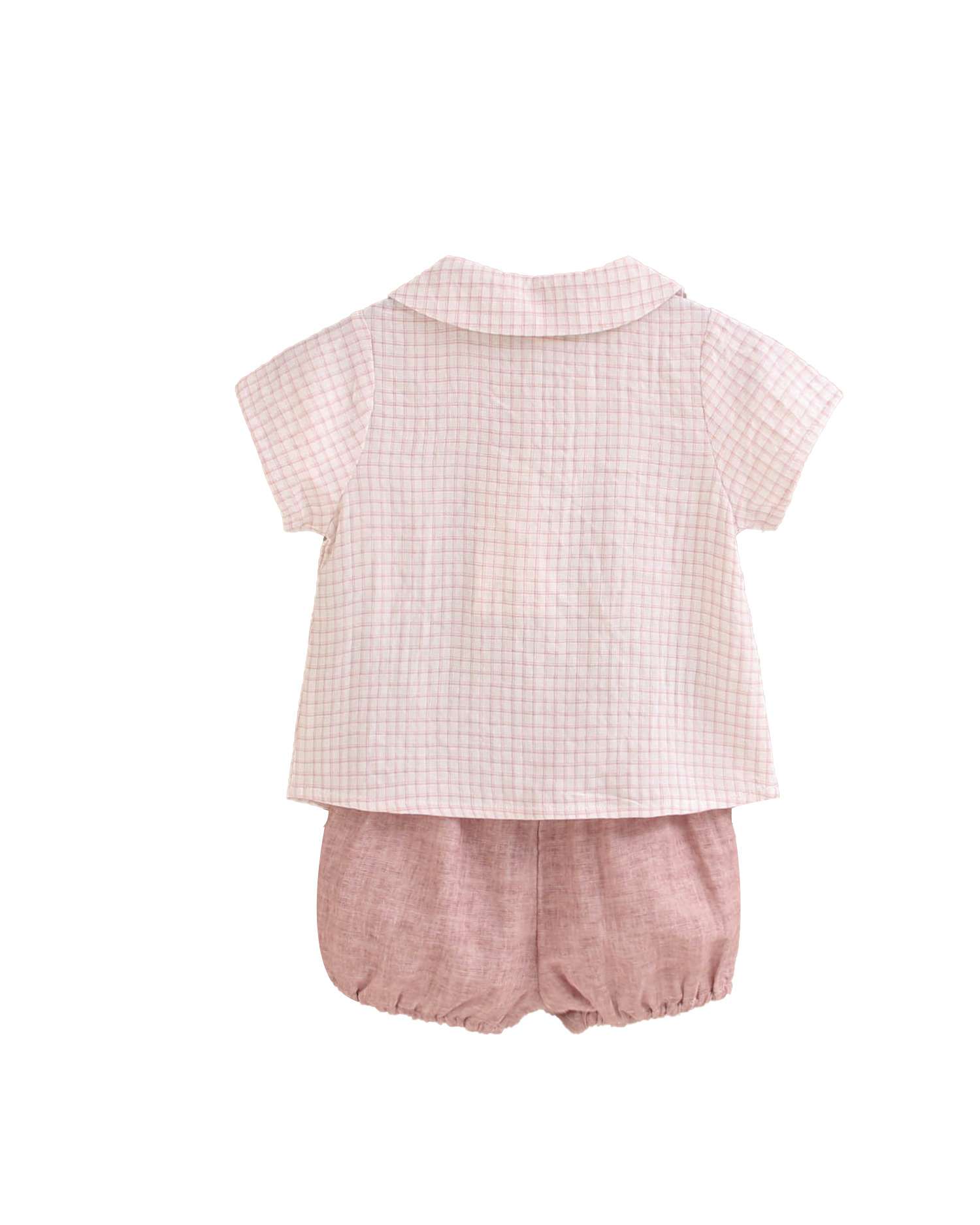 Conjunto para Bebé de Camisa Aos Quadrados e Calções com Lavagem Dadati Rosa-pastel-2