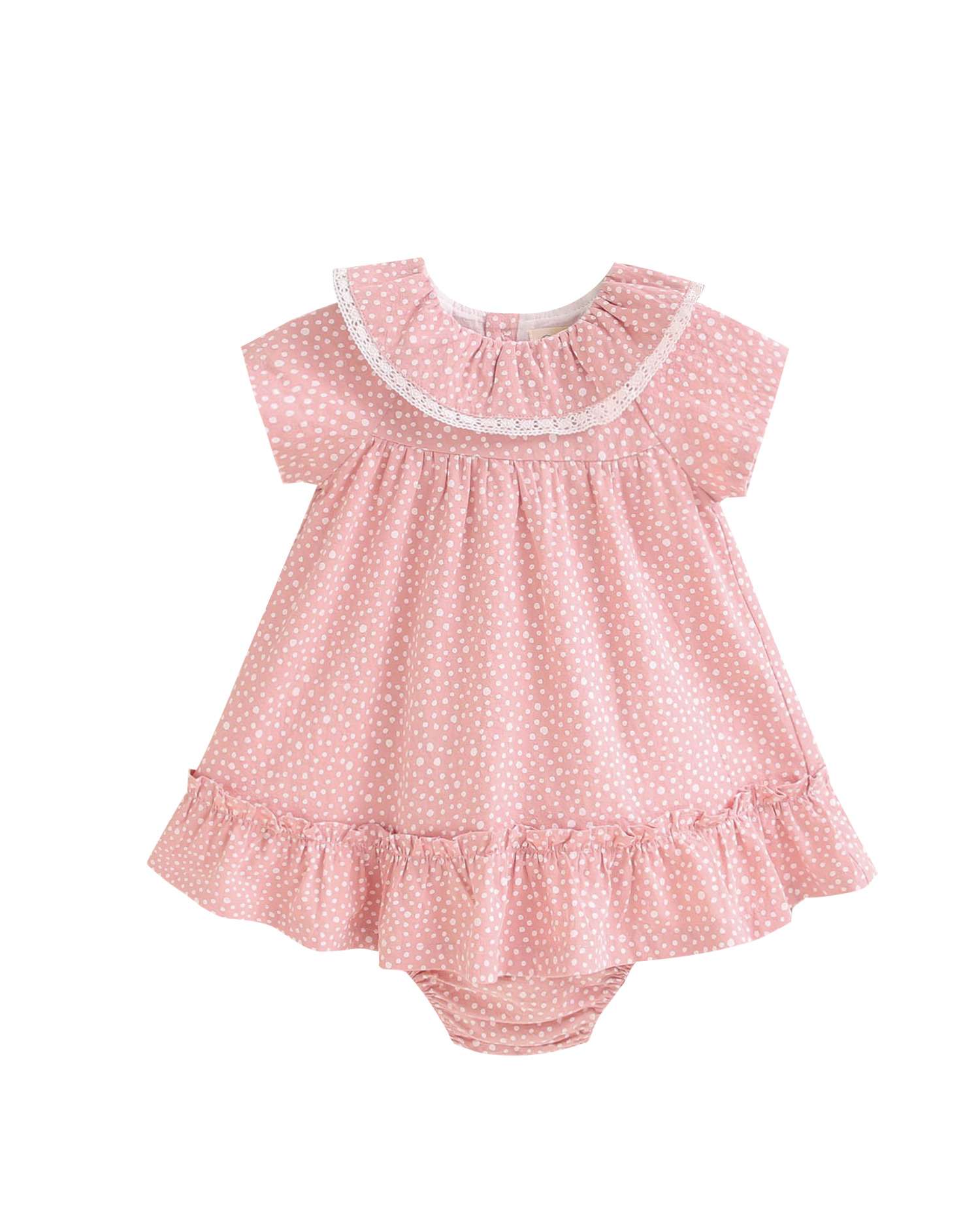 Vestido para Bebé com Bolinhas Irregulares e Gola em Conjunto Rosa-pastel-1