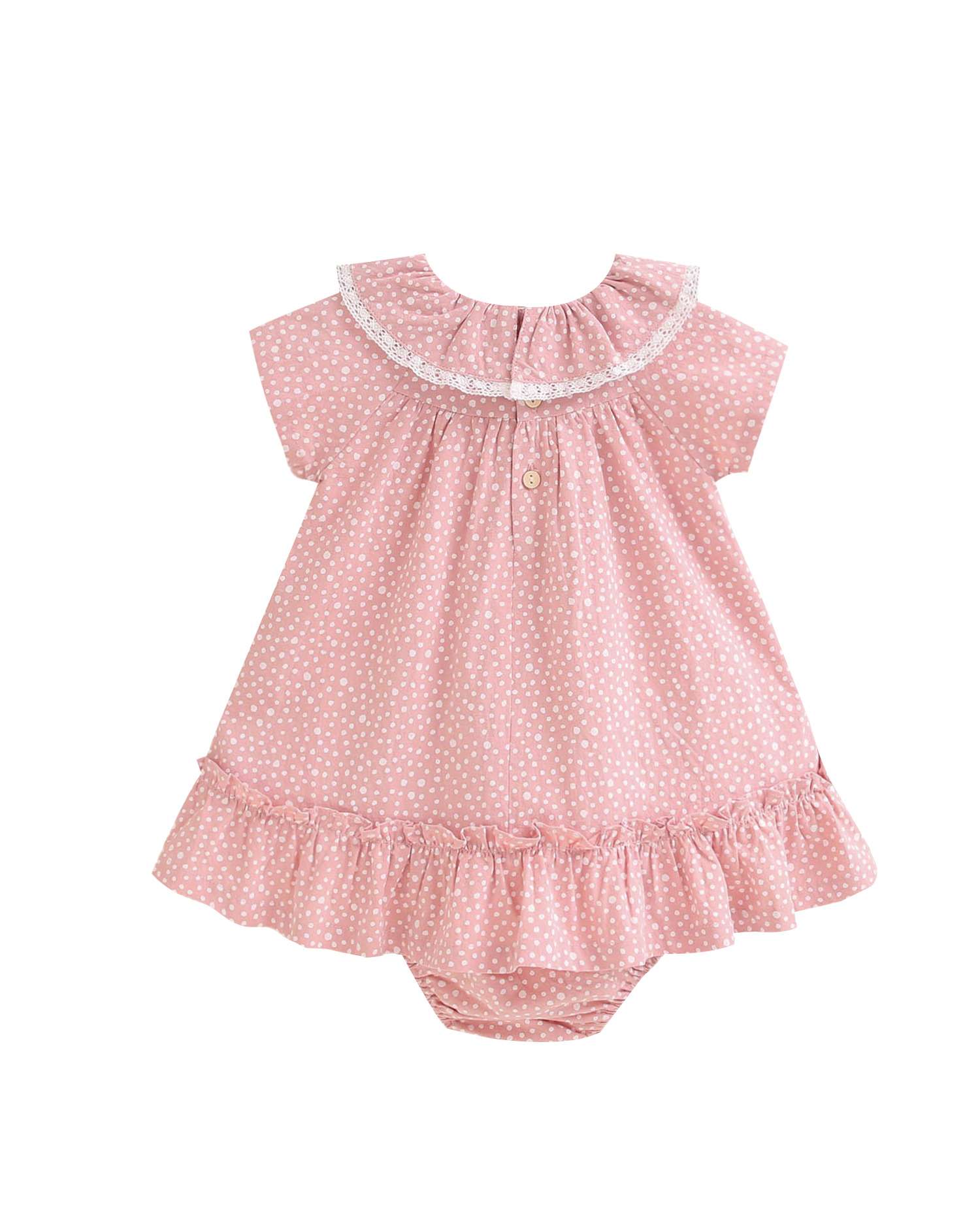 Vestido para Bebé com Bolinhas Irregulares e Gola em Conjunto Rosa-pastel-2