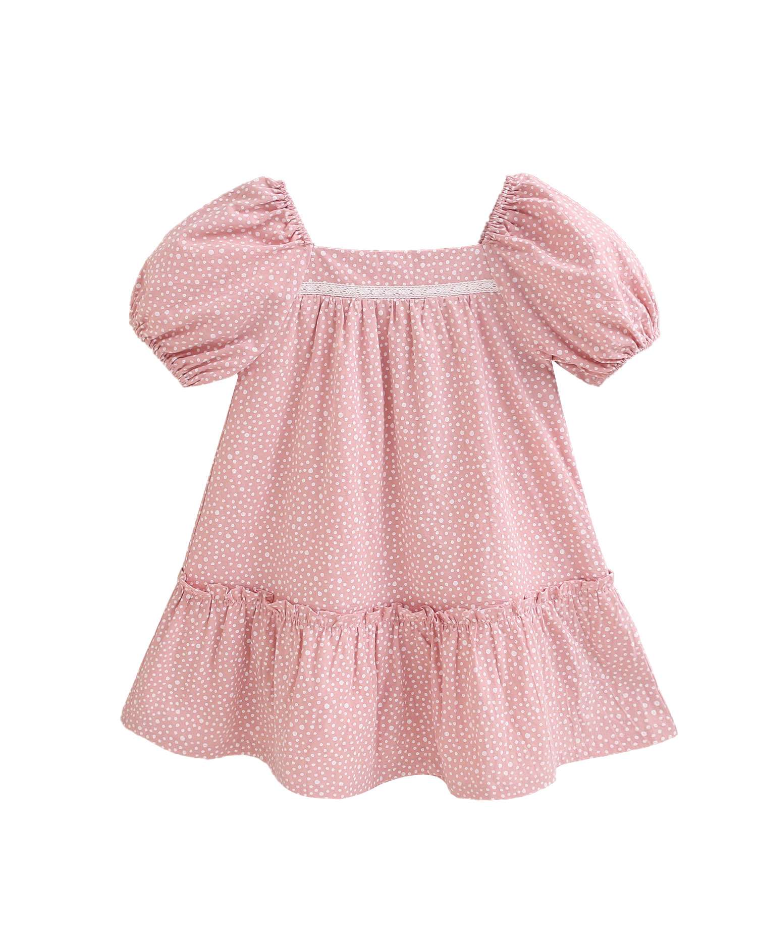 Vestido Infantil com Bolinhas Irregulares e Manga Curta Abalonada Dadati Rosa-4