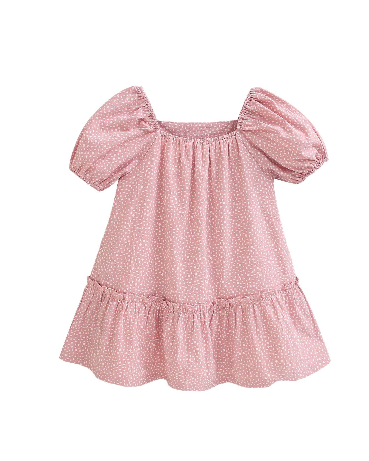 Vestido Infantil com Bolinhas Irregulares e Manga Curta Abalonada Dadati Rosa-5