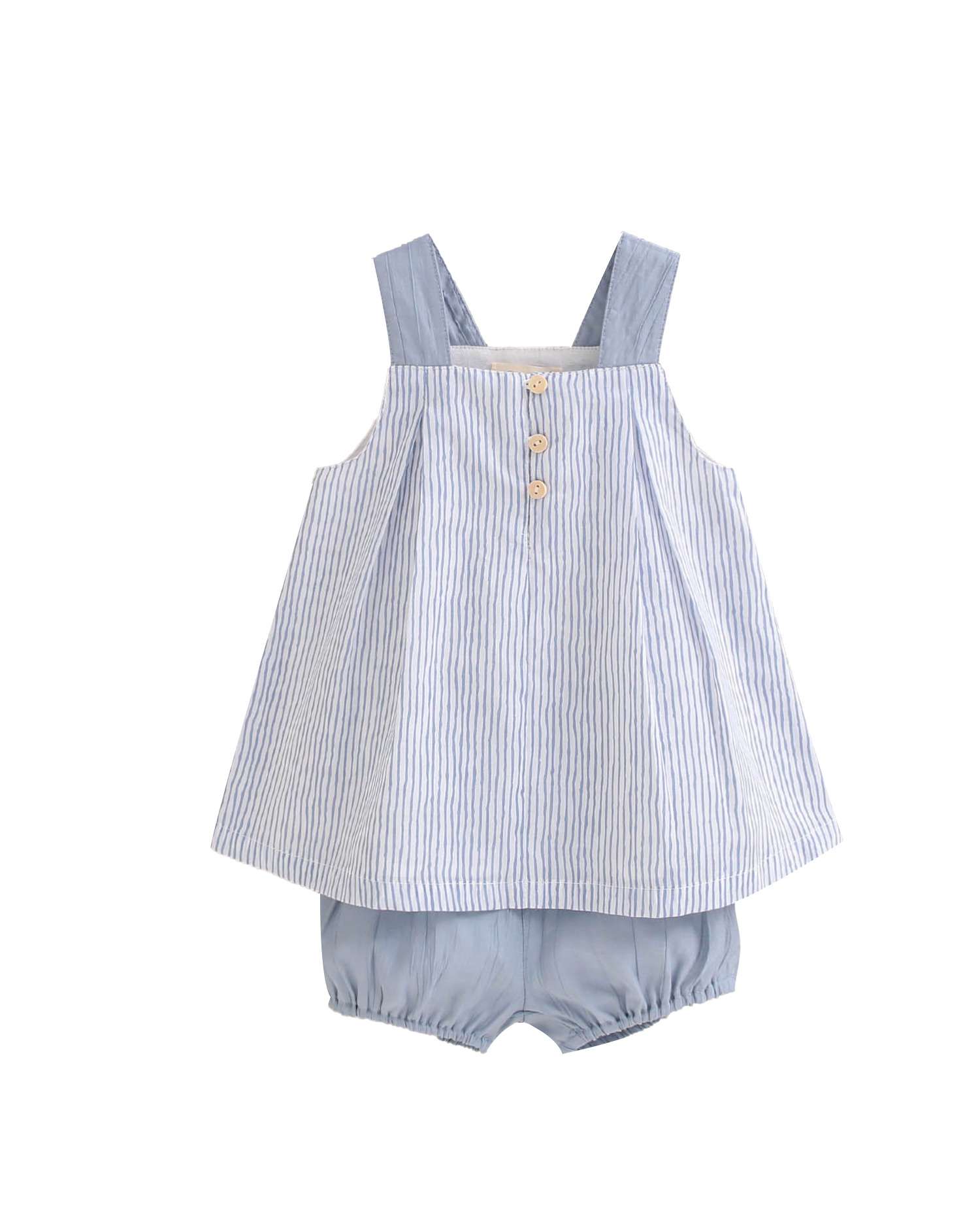 Conjunto para Bebé de Blusa de Alças Às Riscas e Calções em Pastel Dadati Azul-celeste-1