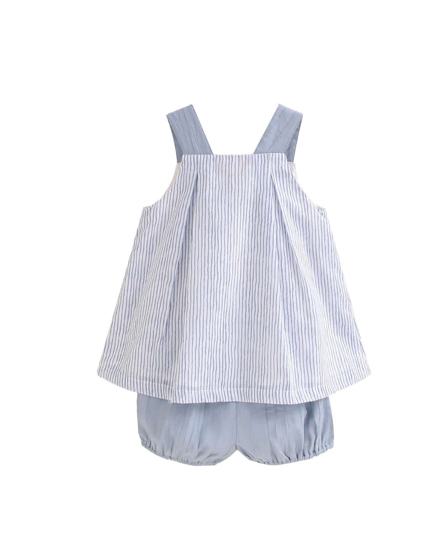 Conjunto para Bebé de Blusa de Alças Às Riscas e Calções em Pastel Dadati Azul-celeste-2
