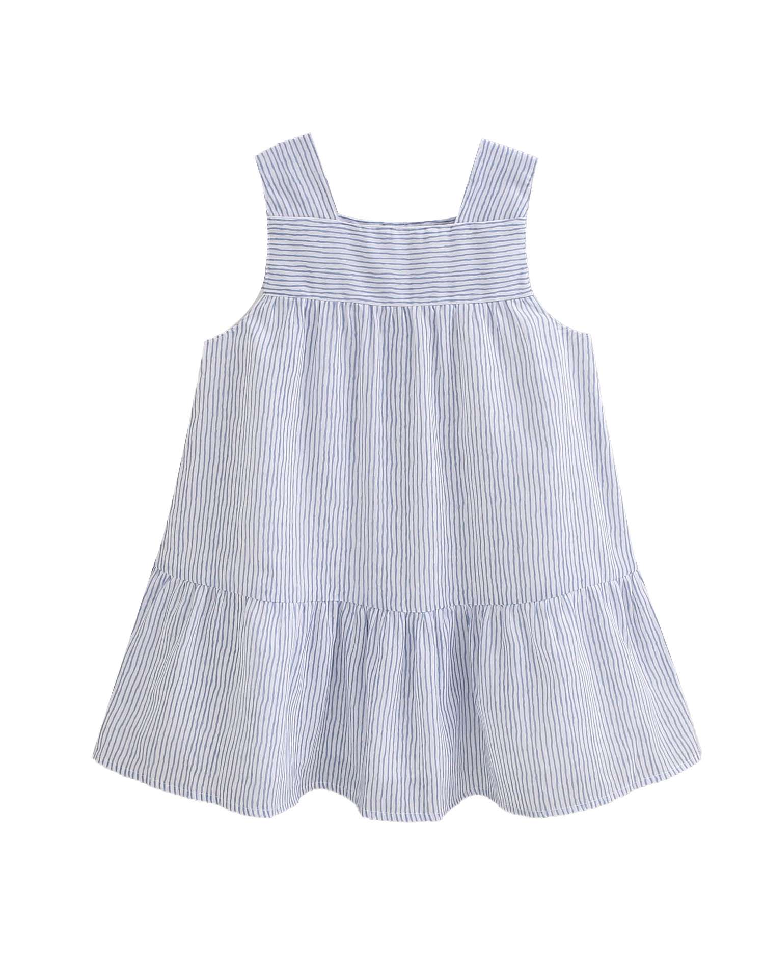 Vestido Infantil de Alças Às Riscas e Pastel Azul-3