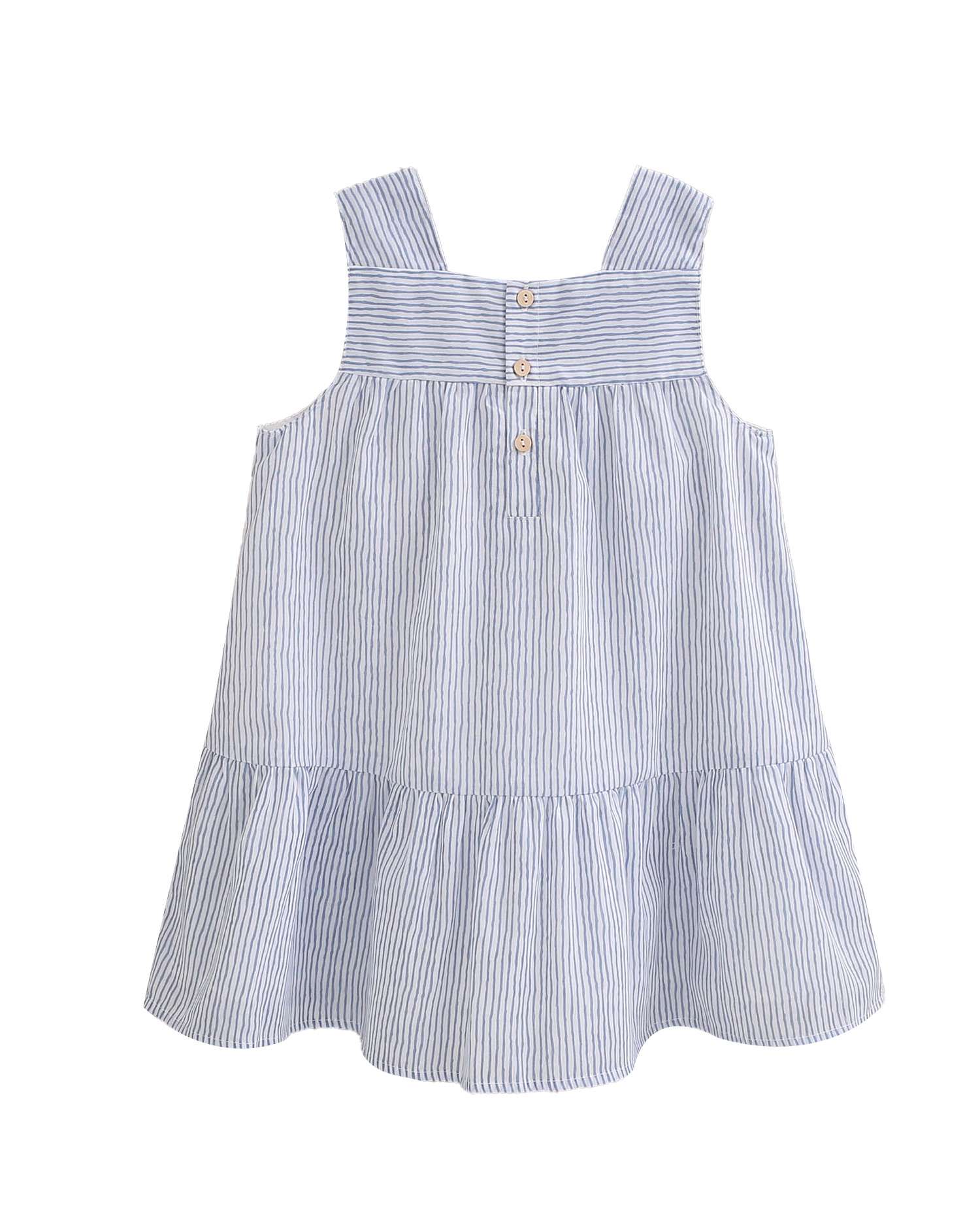 Vestido Infantil de Alças Às Riscas e Pastel Azul-4