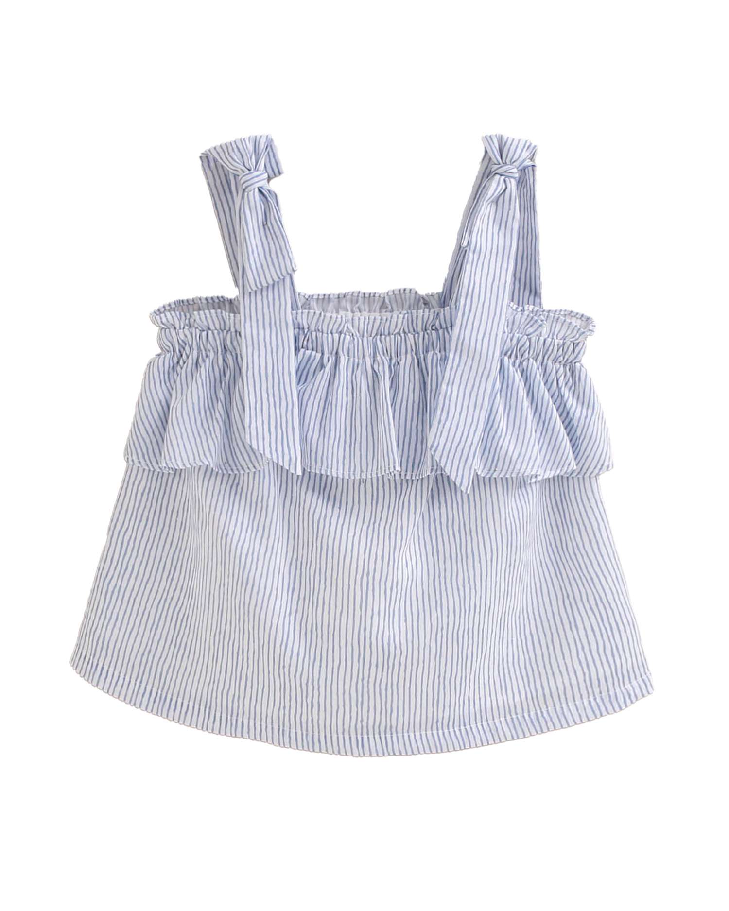 Blusa Infantil de Alças com Riscas Pastel Branco-4