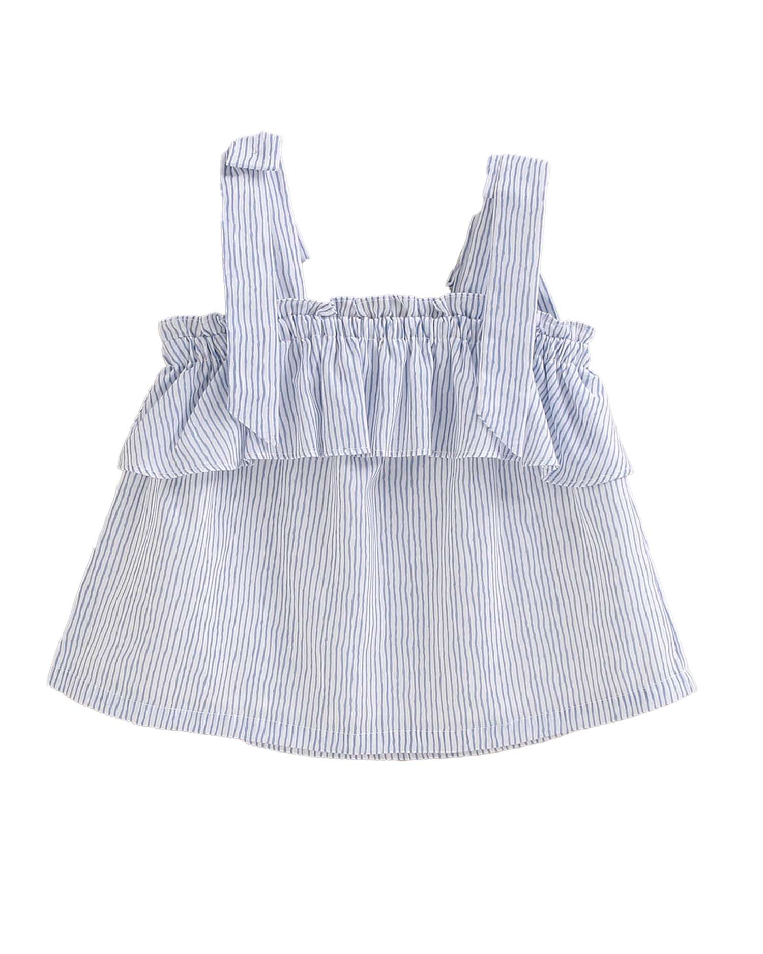 Blusa Infantil de Alças com Riscas Pastel Branco-5