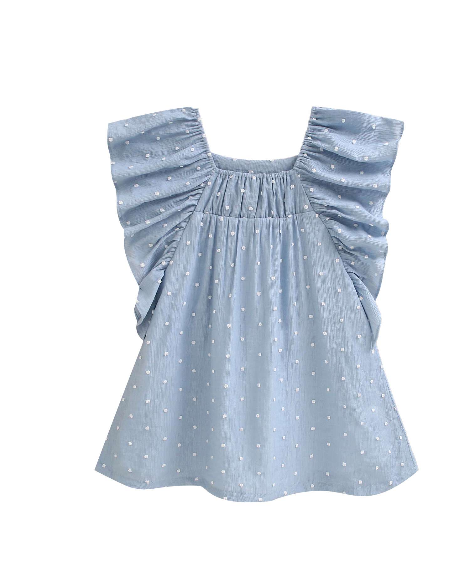 Vestido Infantil de Plumeti com Bolinhas e Manga Folho Dadati Azul-4