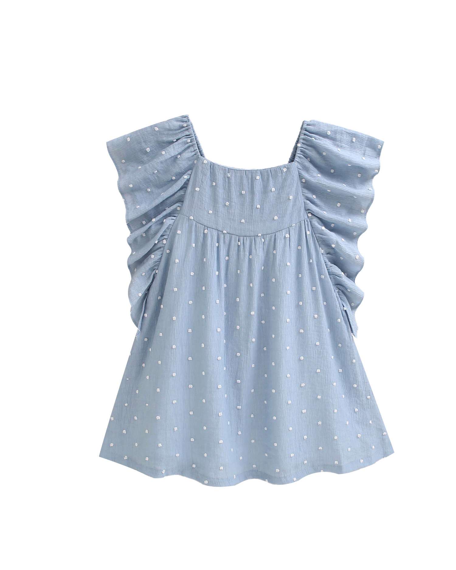 Vestido Infantil de Plumeti com Bolinhas e Manga Folho Dadati Azul-5