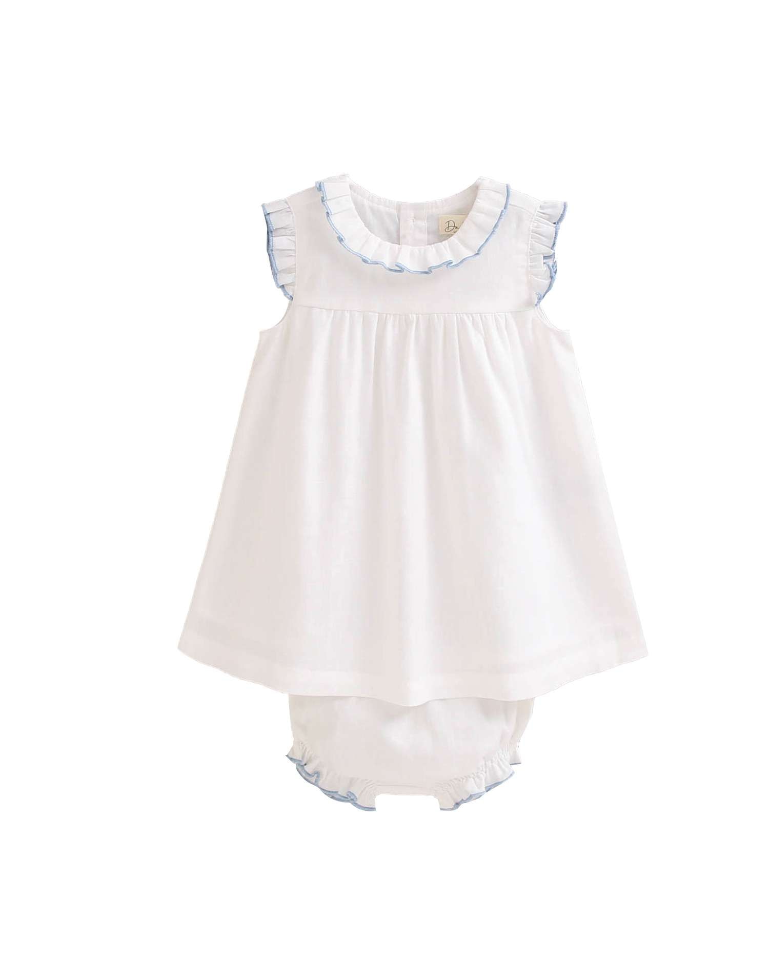 Vestido para Bebé com Rebordos e Gola em Conjunto Branco / Azul-1