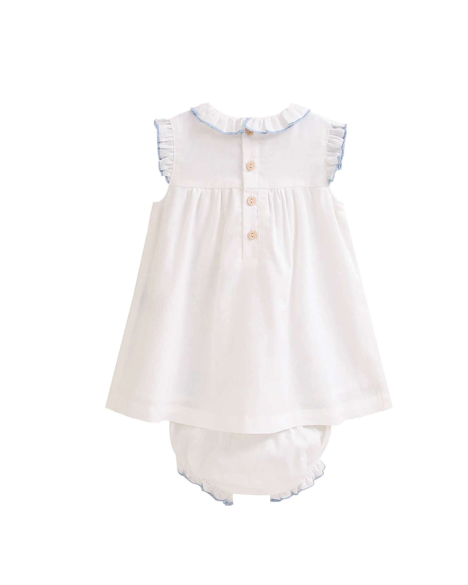 Vestido para Bebé com Rebordos e Gola em Conjunto Branco / Azul-2
