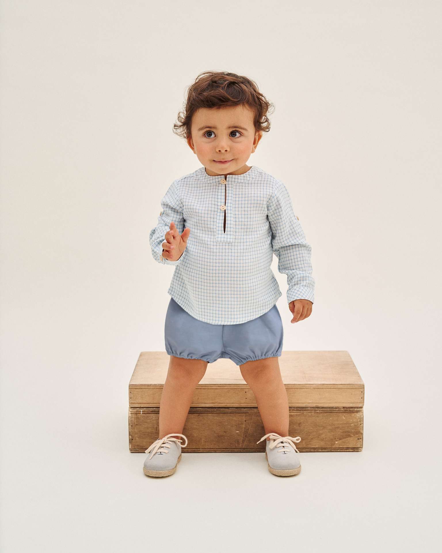 Conjunto para Bebé de Camisa Aos Quadrados Vichy Pastel e Calções Dadati Rosa-pastel-1