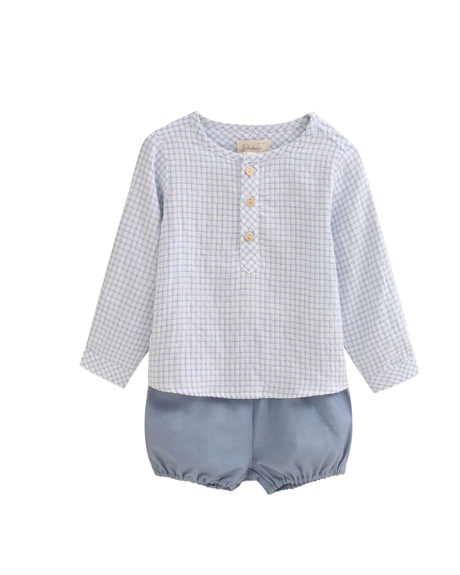 Conjunto para Bebé de Camisa Aos Quadrados Vichy Pastel e Calções Dadati Rosa-pastel-3