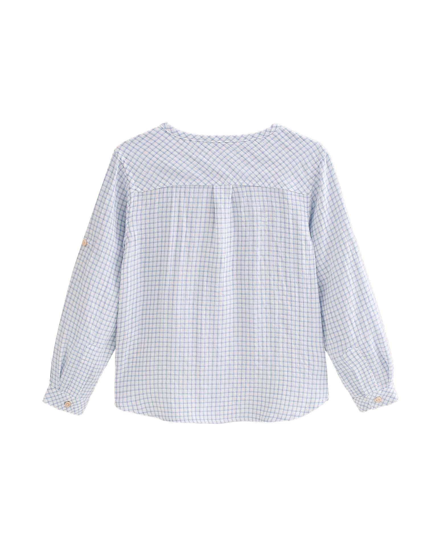 Camisa Infantil Aos Quadrados Azul-claro-2