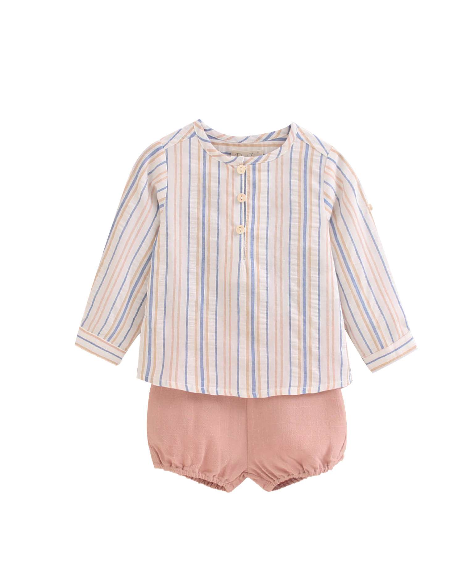 Conjunto para Bebé de Camisa Às Riscas e Calções Dadati Laranja-claro-1