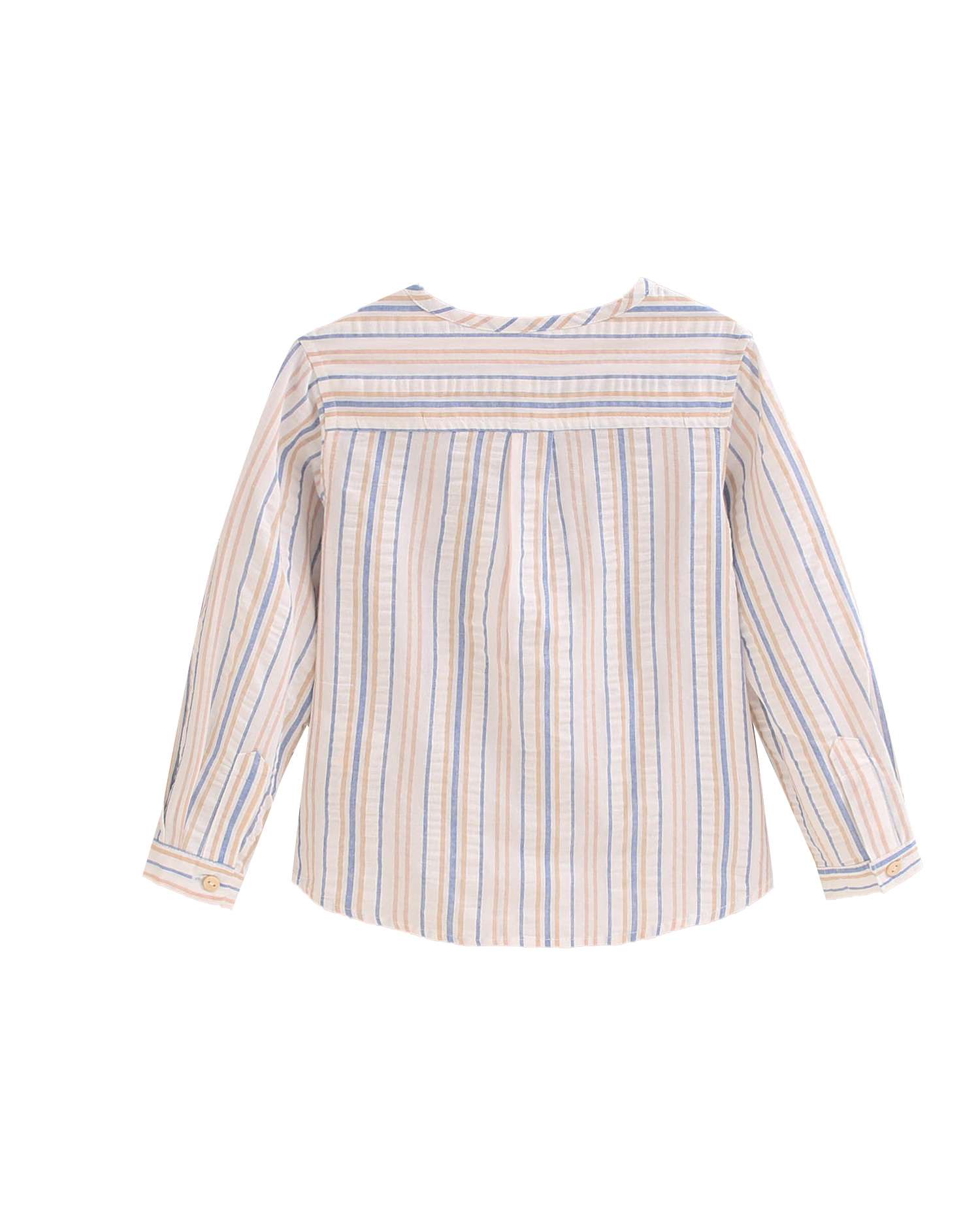 Camisa Infantil Às Riscas com Gola Redonda Mostarda-2