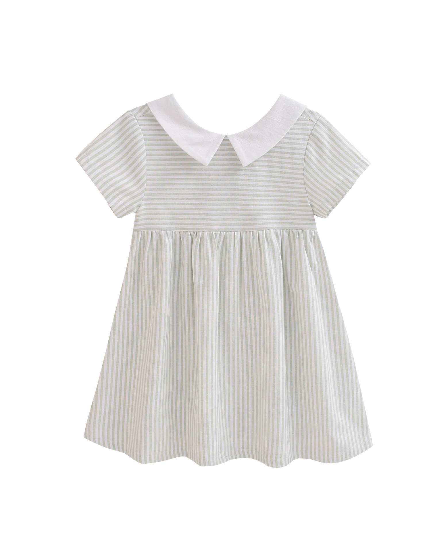 Vestido Infantil Às Riscas Pastel e com Costas em V e Laço Verde Água-3