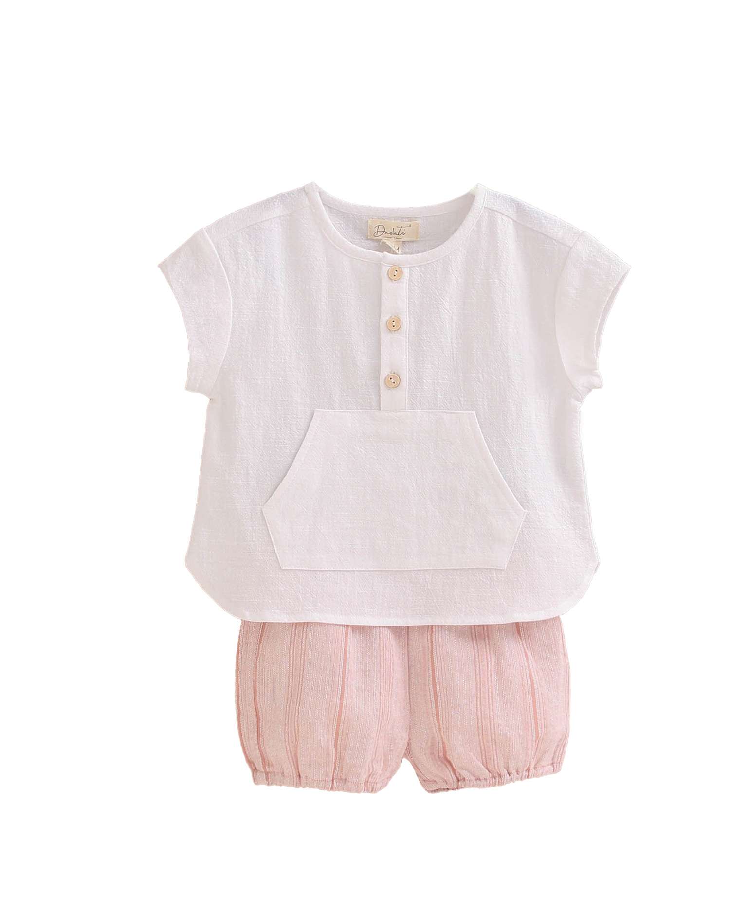 Conjunto para Bebé de Camisa de Manga Curta e Calções Às Riscas Dadati Laranja-claro-1