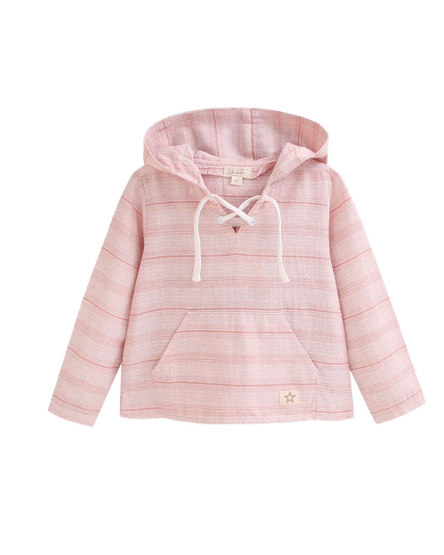 Camisa Infantil Às Riscas com Capuz e Bolso Canguru Laranja-claro-1