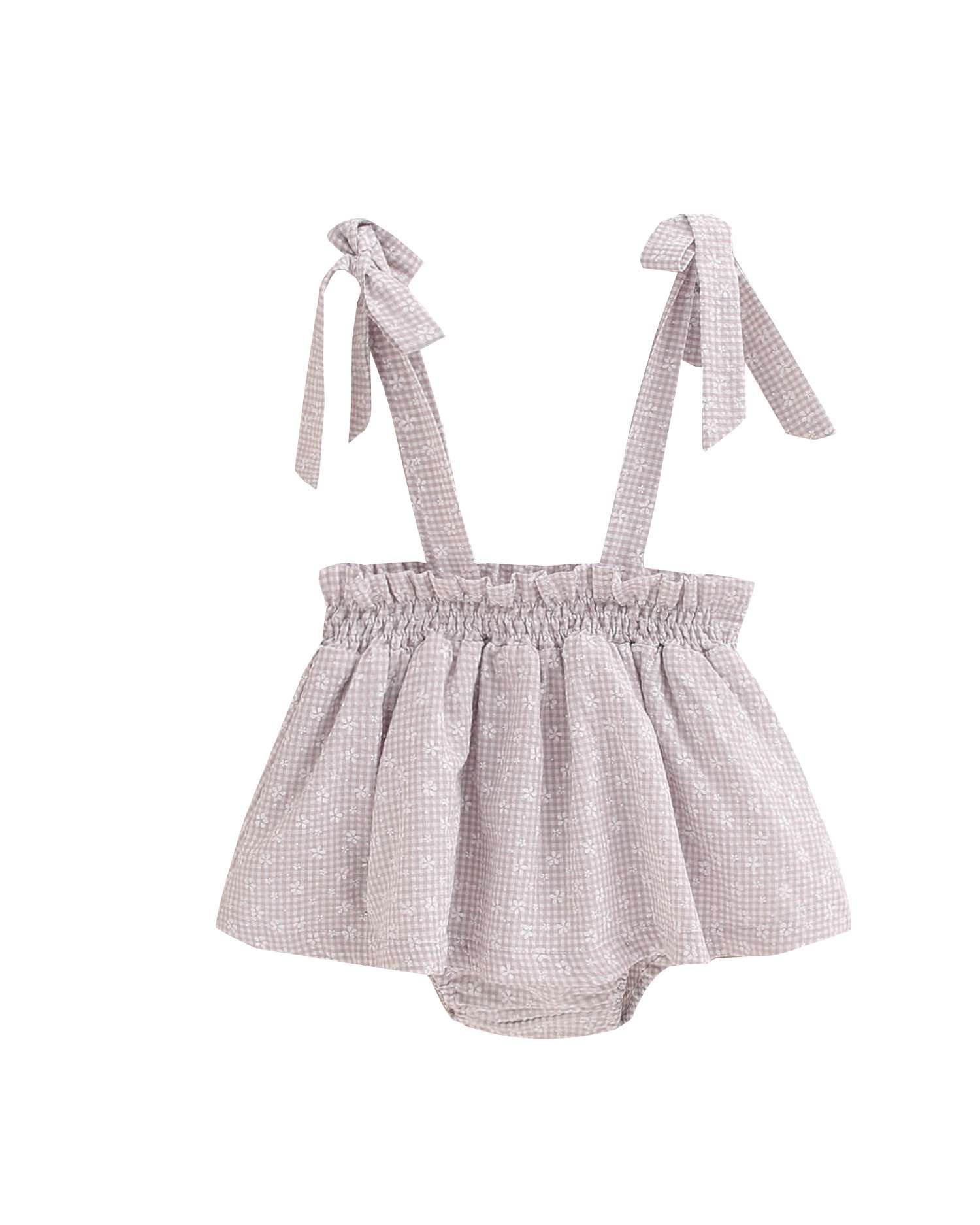 Macacão Curto para Bebé Multiestampado com Laços nas Alças Branco-2