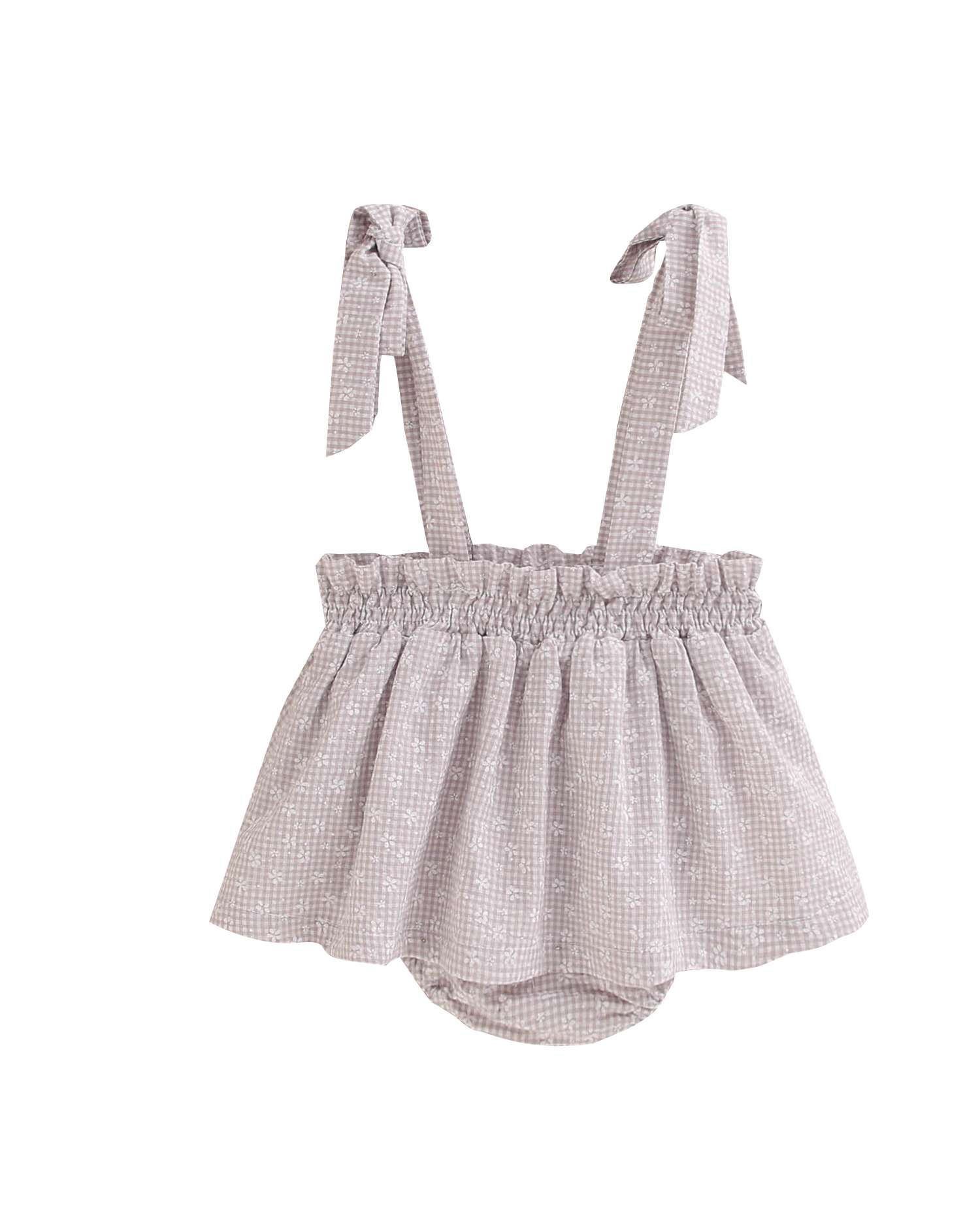 Macacão Curto para Bebé Multiestampado com Laços nas Alças Branco-3
