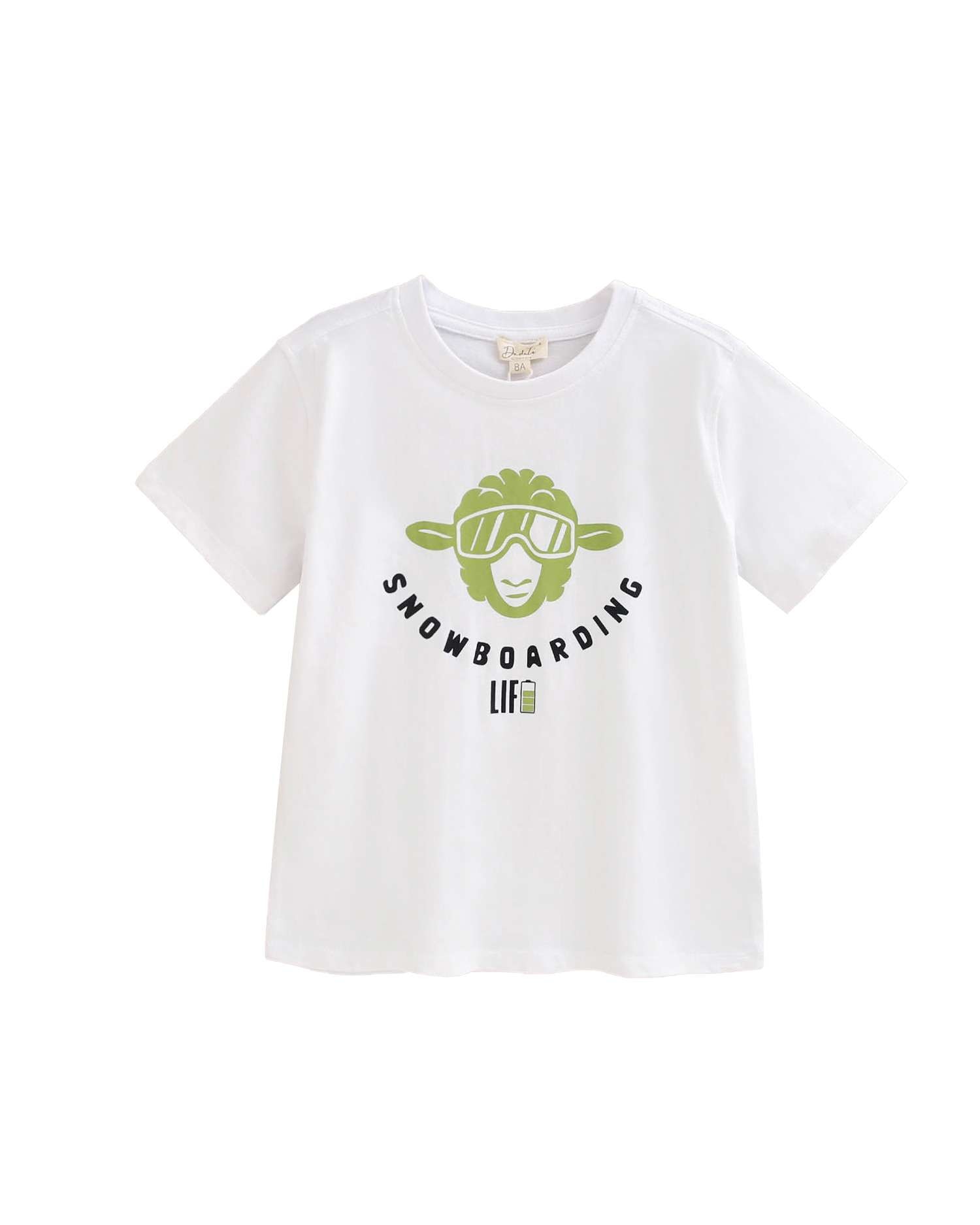 T-shirt Infantil com Desenho de Ovelha Snowboarding Dadati Branco-1