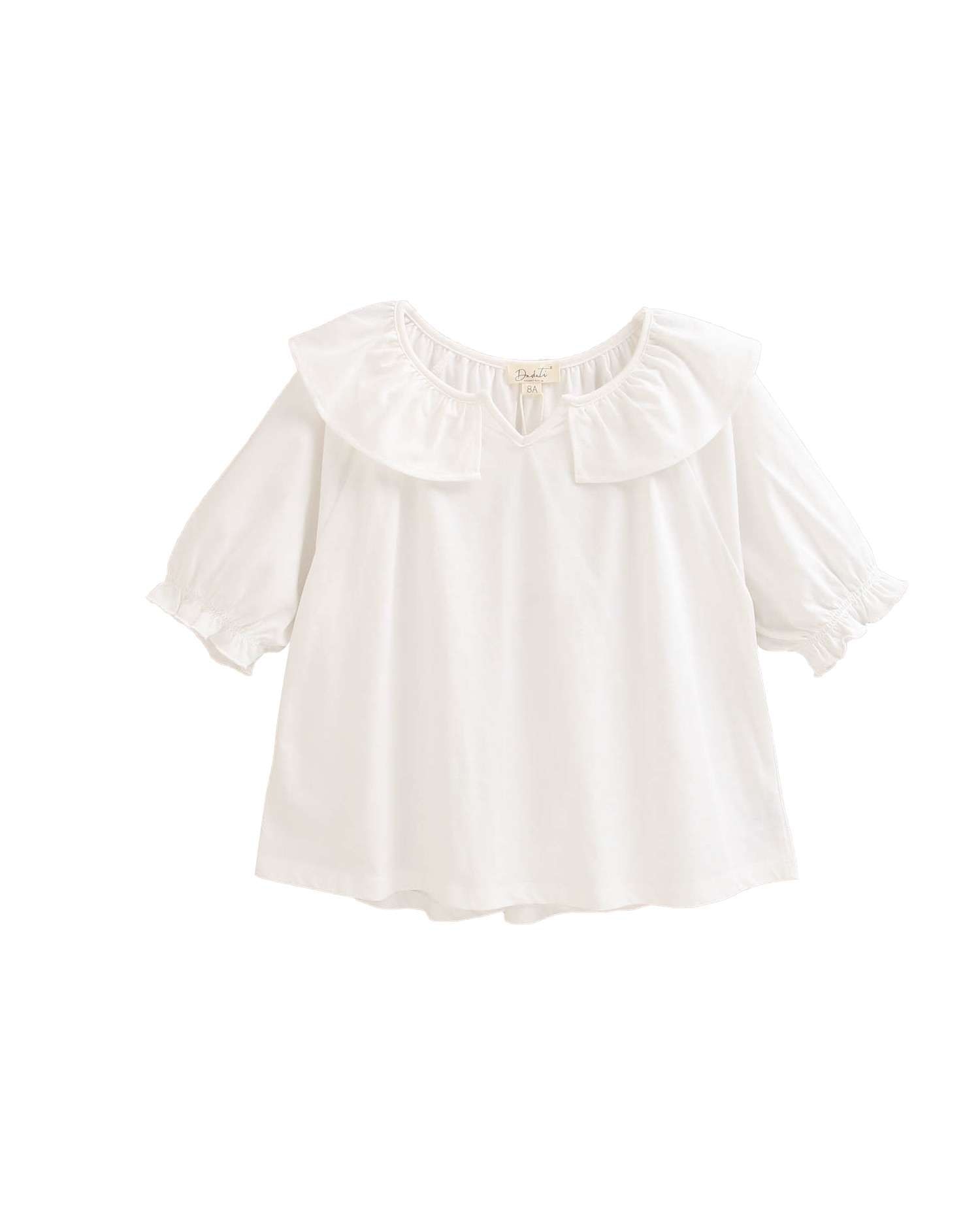 T-shirt Infantil com Meia Manga e Gola Aberta com Folhos Dadati Branco / Branco-3
