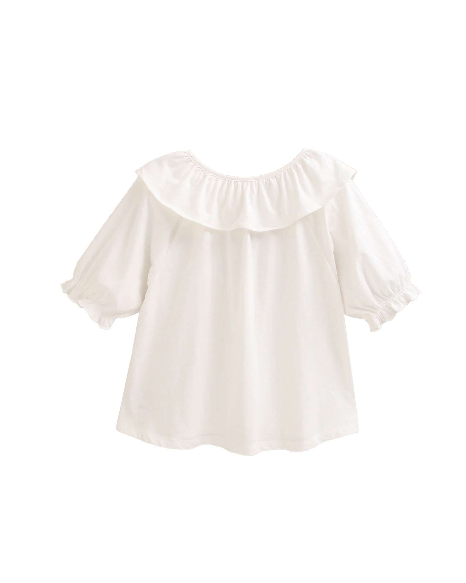 T-shirt Infantil com Meia Manga e Gola Aberta com Folhos Dadati Branco / Branco-4