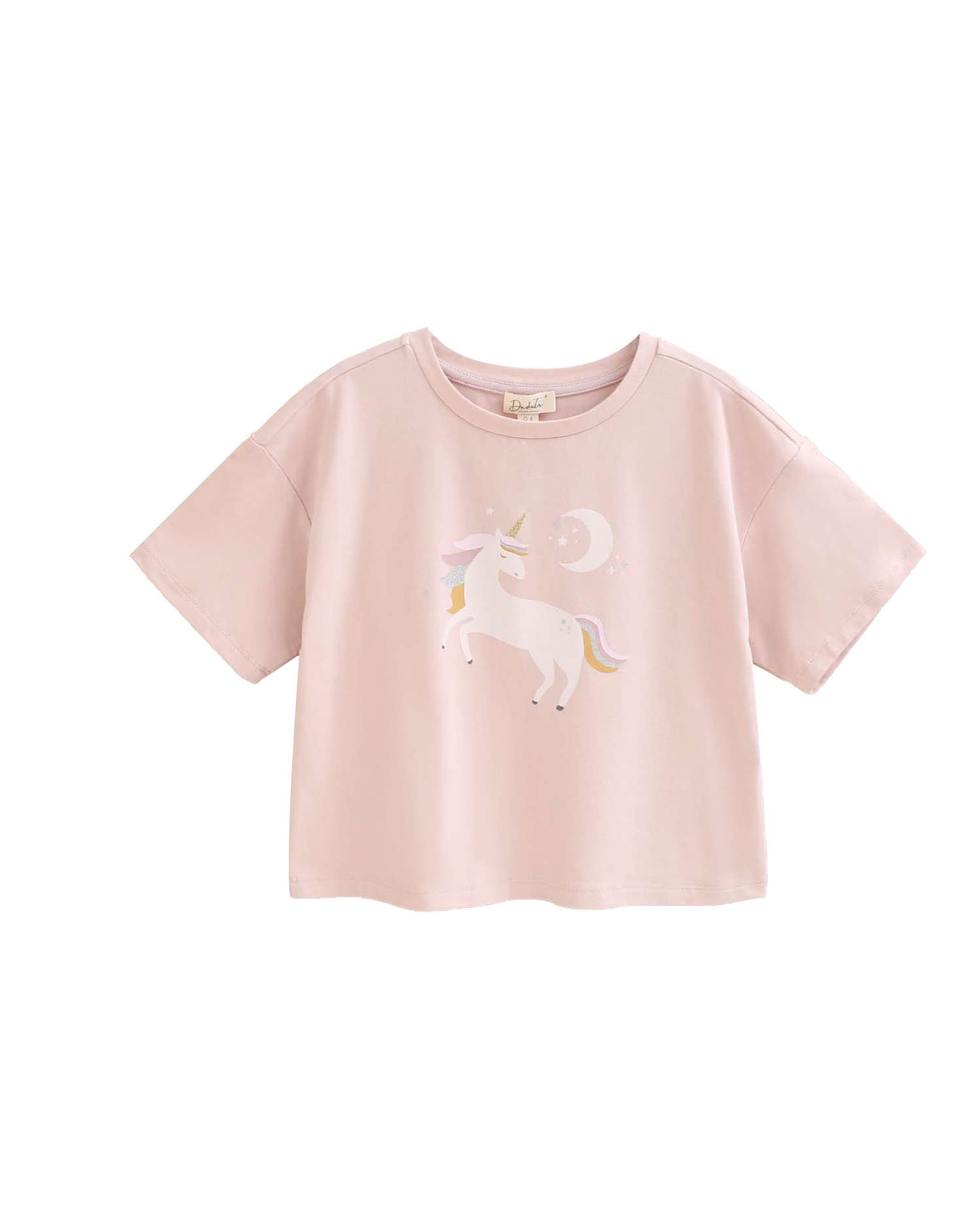 T-shirt Infantil com Desenho de Unicórnio e Lua Rosa-pastel-1
