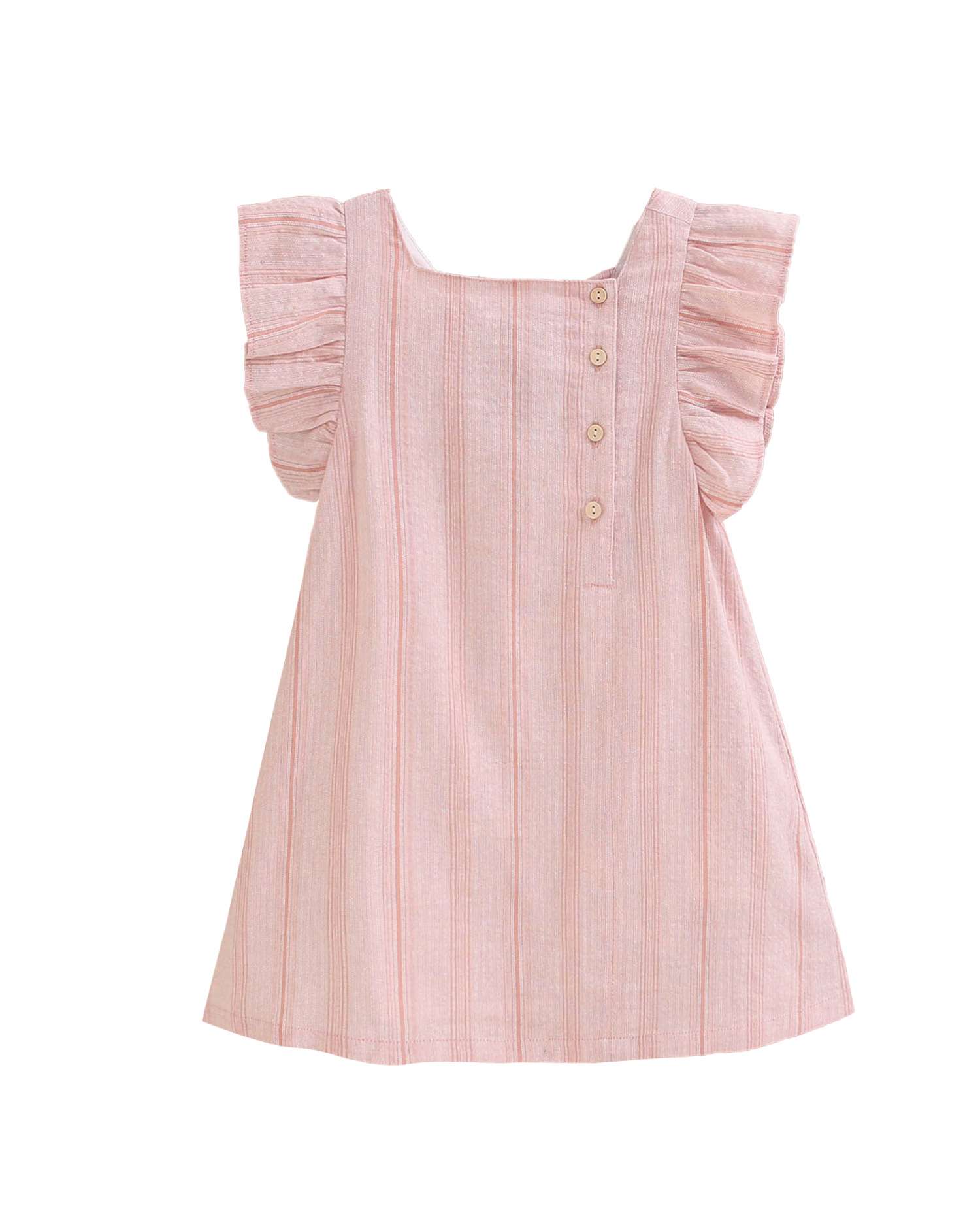 Vestido Infantil Às Riscas com Folhos e Laço Rosa-claro-1