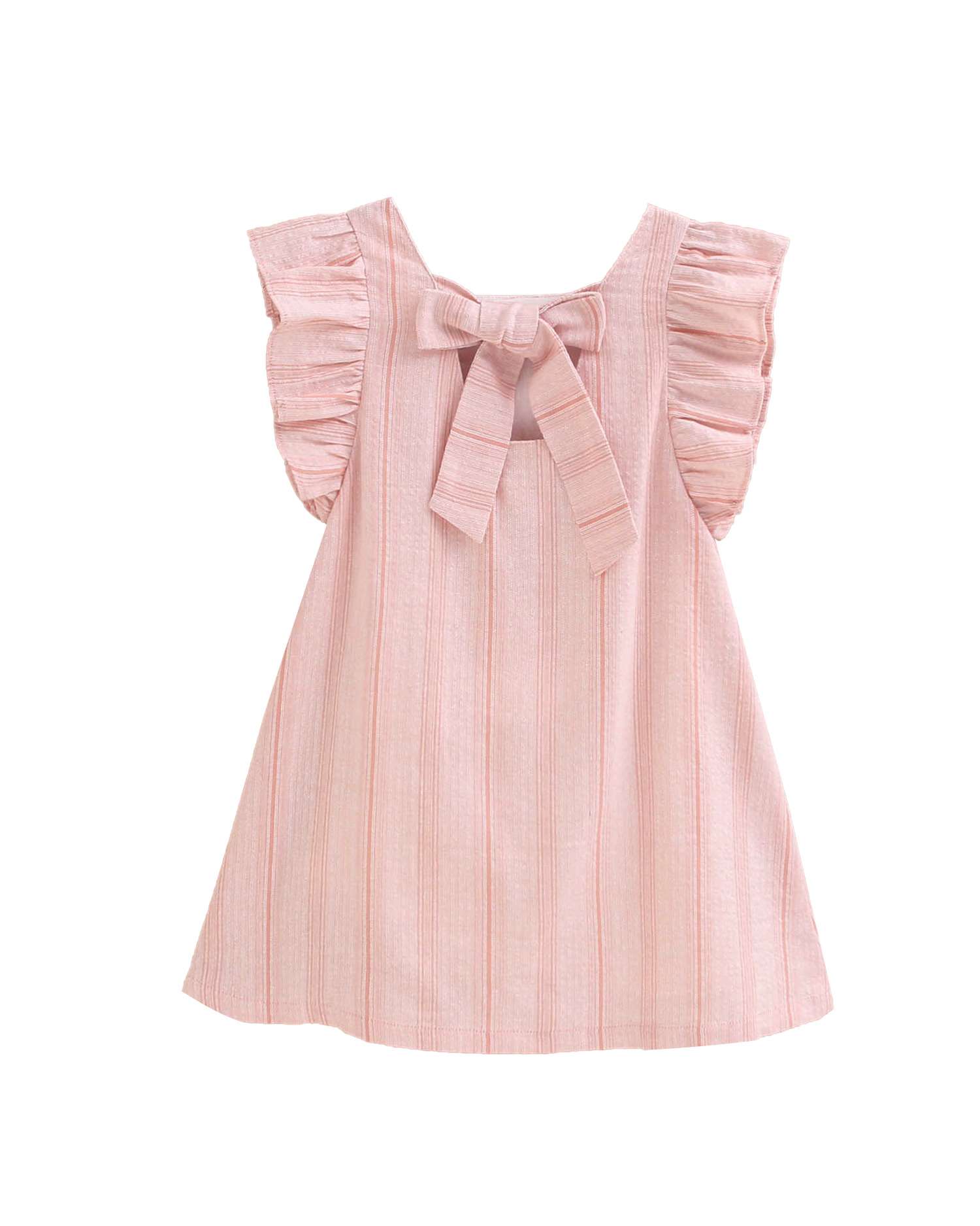 Vestido Infantil Às Riscas com Folhos e Laço Rosa-claro-2