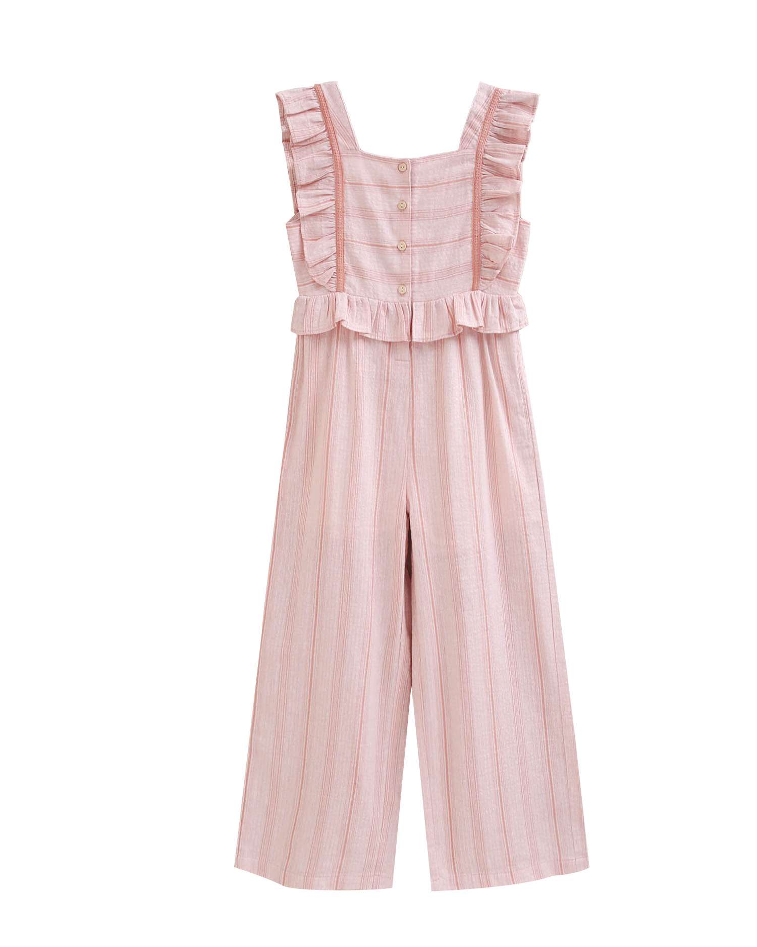 Macacão Infantil Às Riscas com Folhos Rosa-claro-4