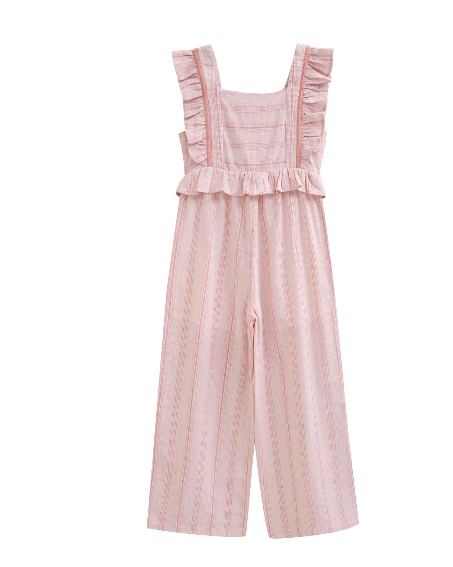 Macacão Infantil Às Riscas com Folhos Rosa-claro-5