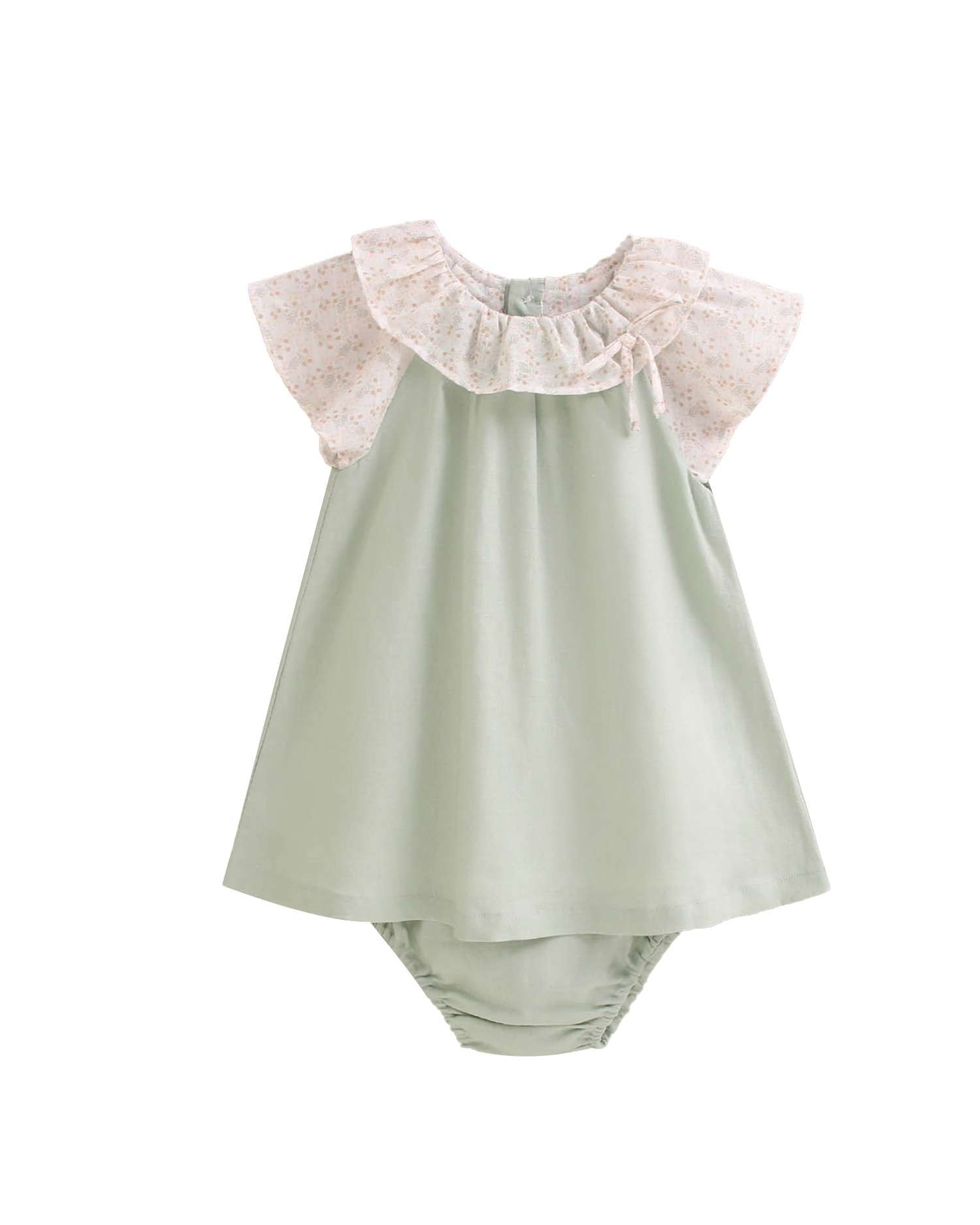 Vestido para Bebé com Gola e Mangas com Detalhes Dadati Verde-claro-1
