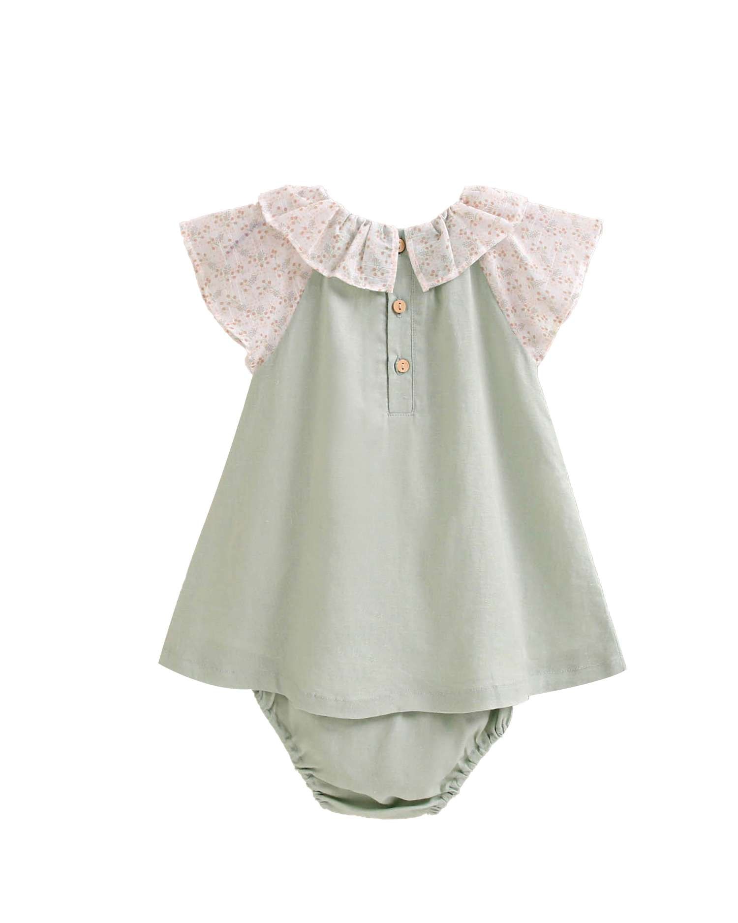 Vestido para Bebé com Gola e Mangas com Detalhes Dadati Verde-claro-2